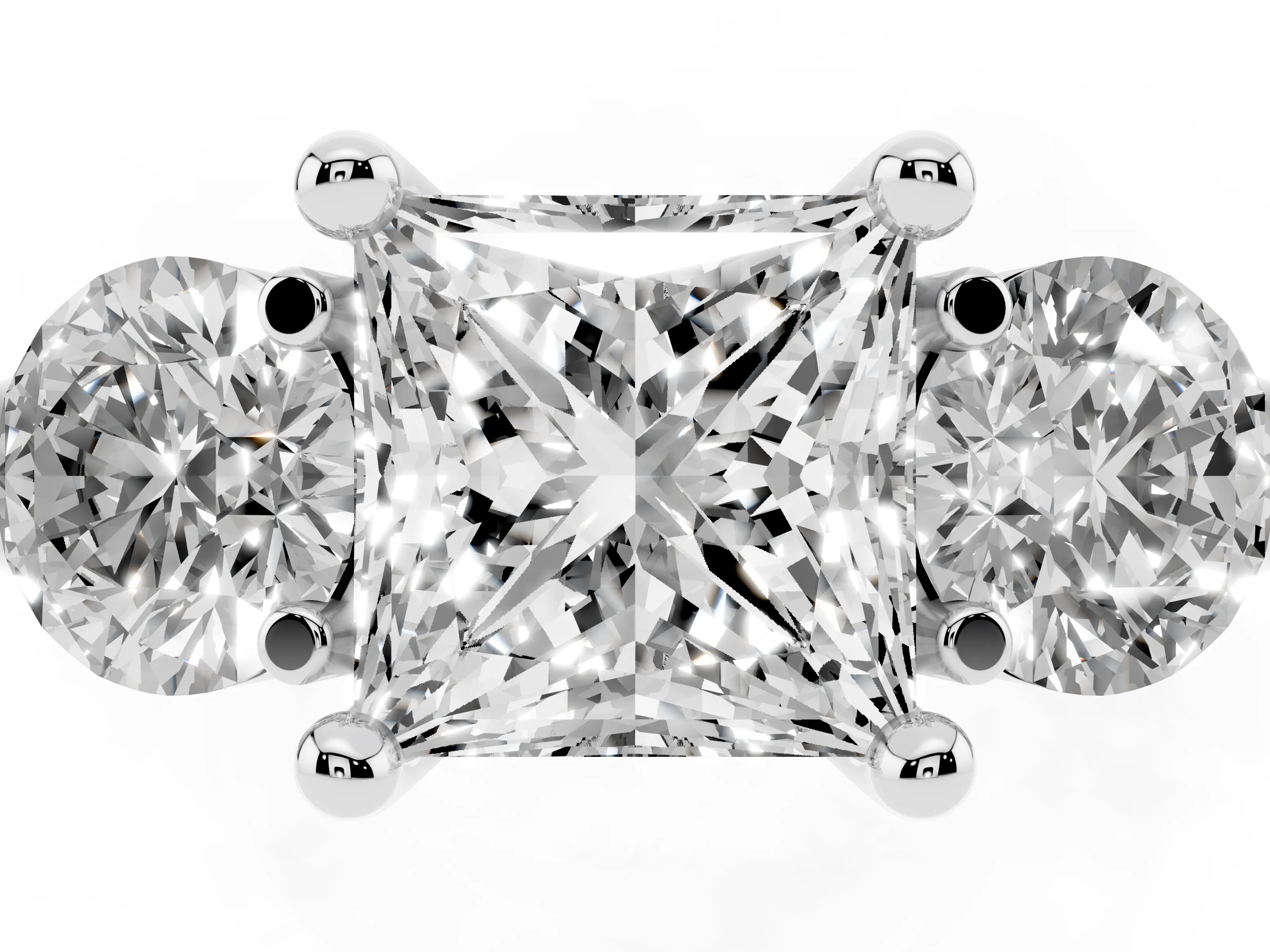 Princess Cut Diamond Three-Stone Ring Set in Silver with Prong Setting and Classic Band