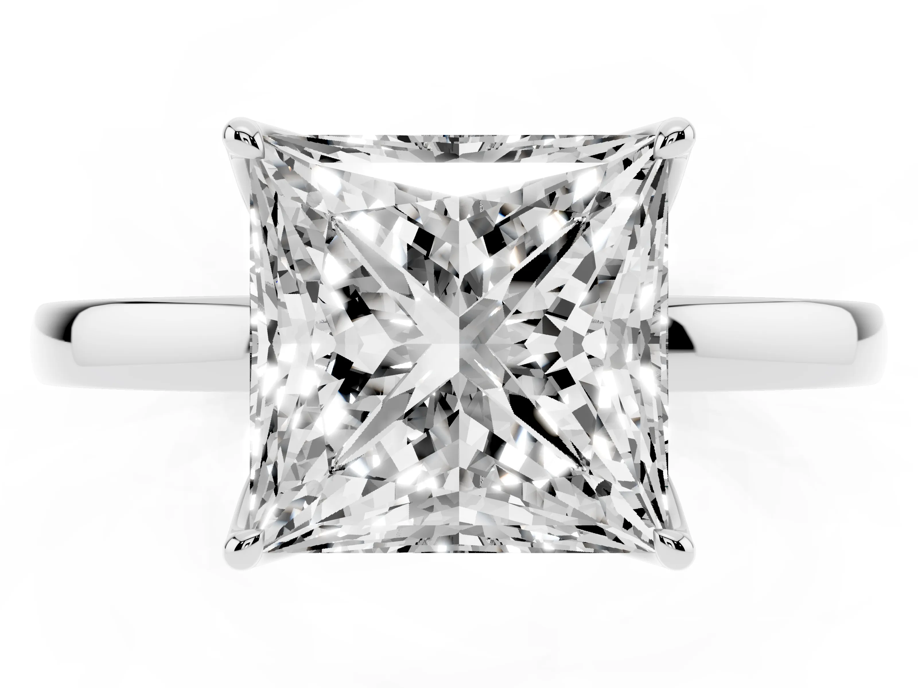 Princess Cut Diamond Solitaire Ring Set in White gold with Prong Setting and Thin Polished Band
