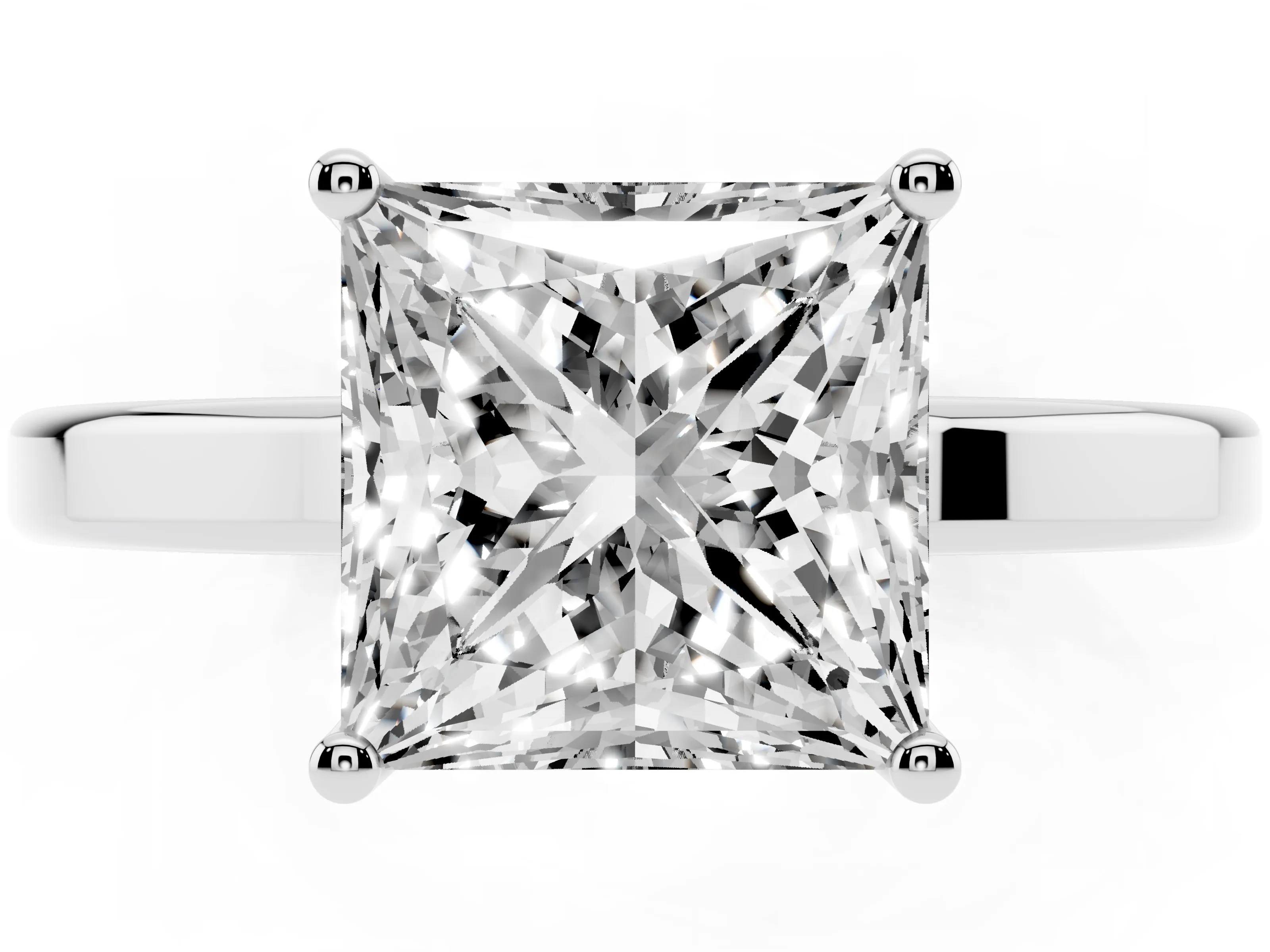 Princess Cut Diamond Solitaire Engagement Ring Set in Silver with Prong Setting on a Plain Band