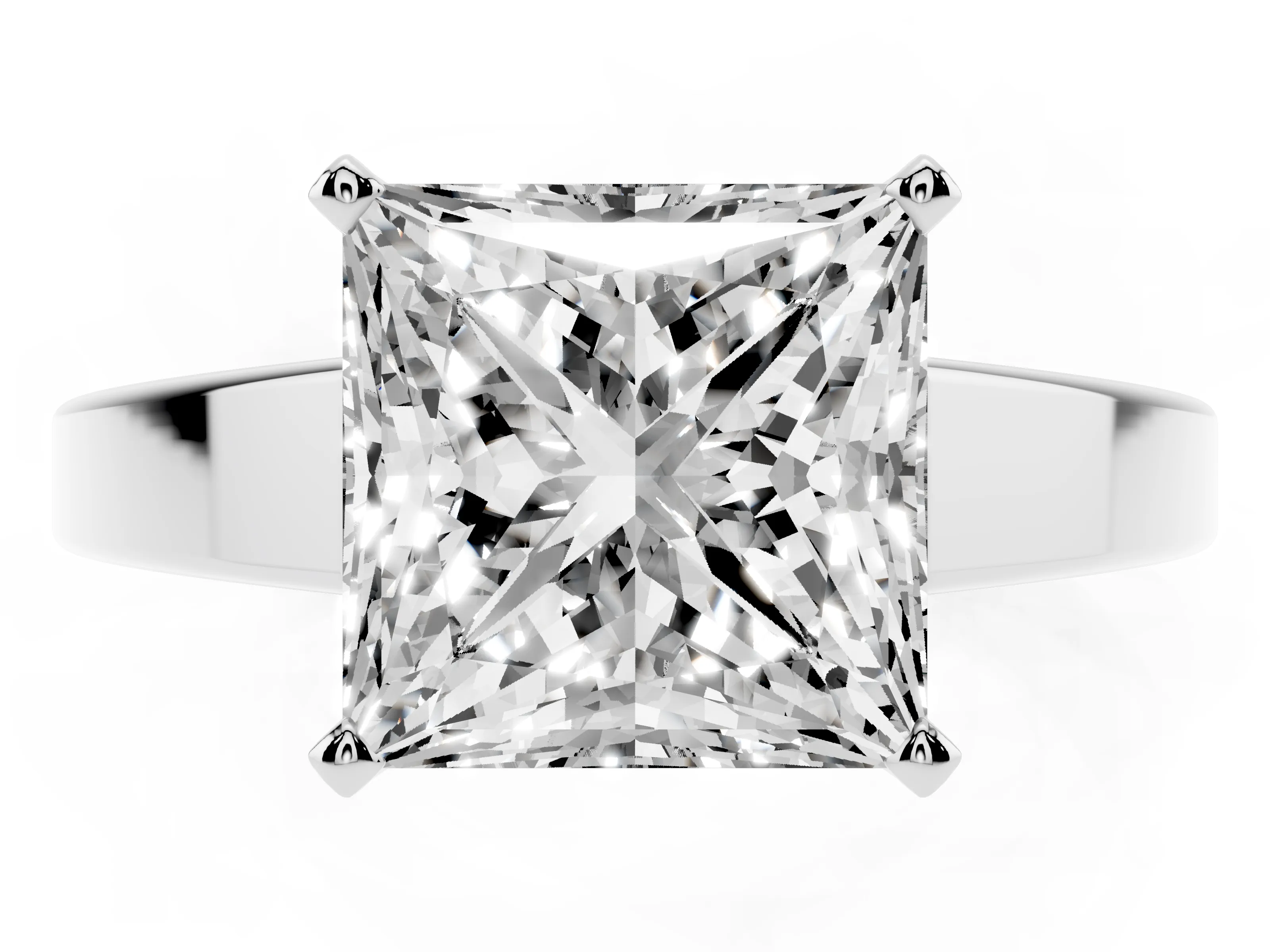 Princess Cut Diamond Solitaire Engagement Ring Set in White gold with Prong Setting and Tapered Band