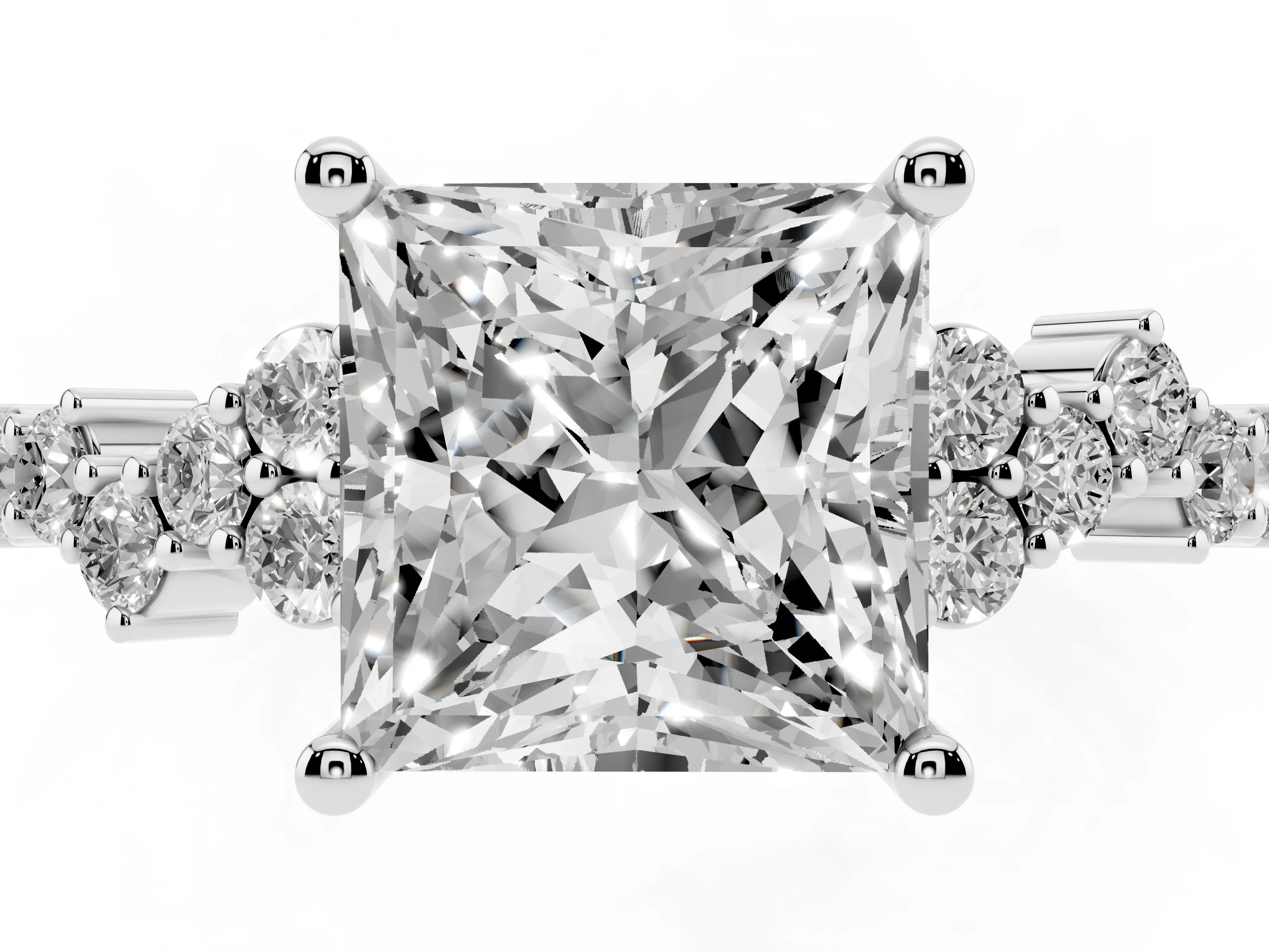 Princess Cut Diamond Ring Set in White gold with Scattered Round Accents