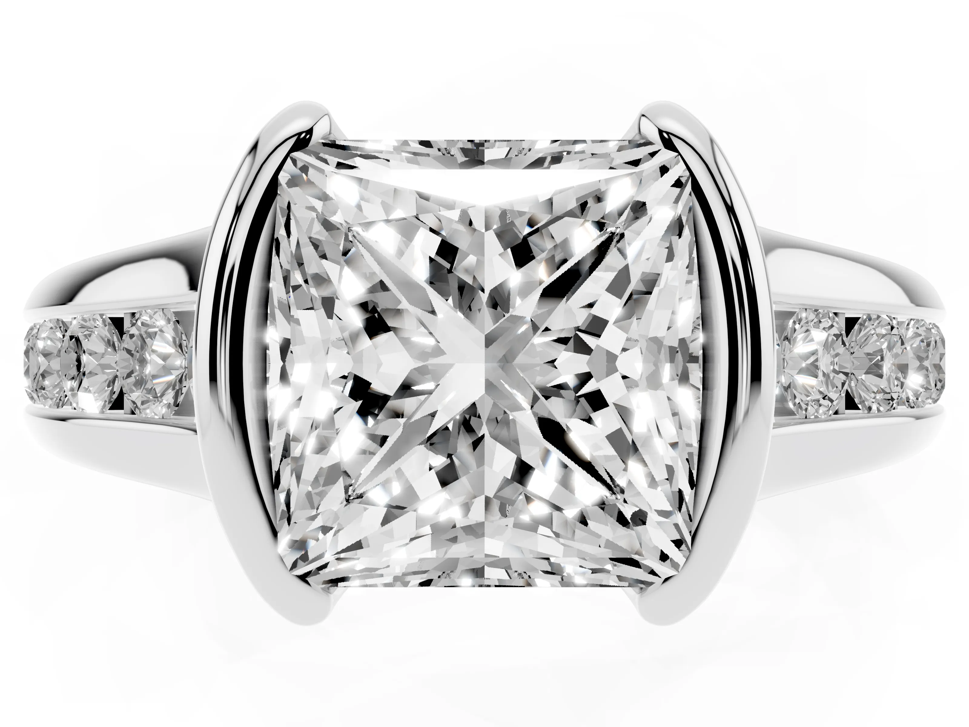 Princess Cut Diamond Bezel-Set Solitaire Ring Set in Silver with Channel-Set Band