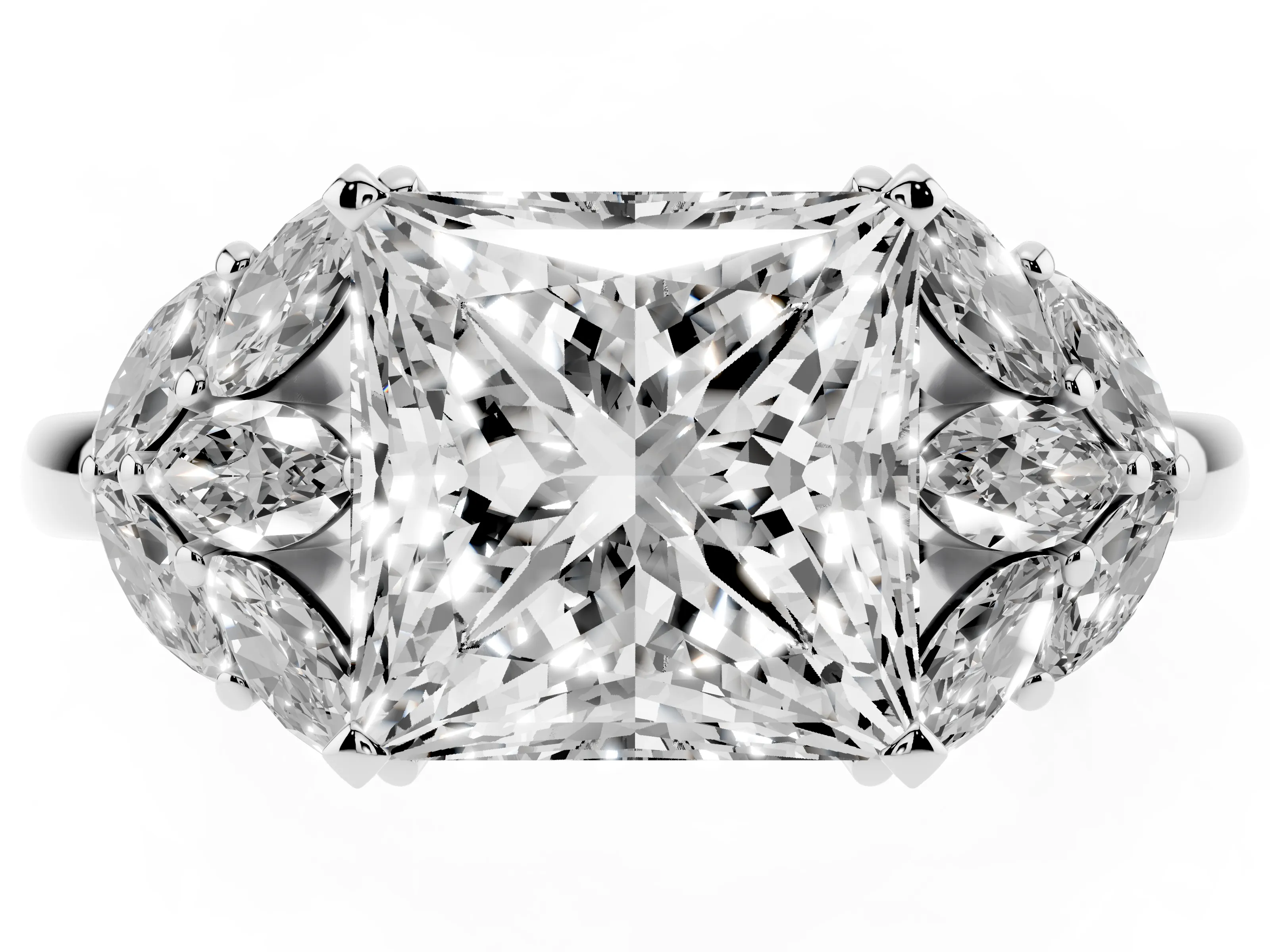 Princess Cut Diamond Cluster Leaf Design Ring Set in Platinum with Prong Setting