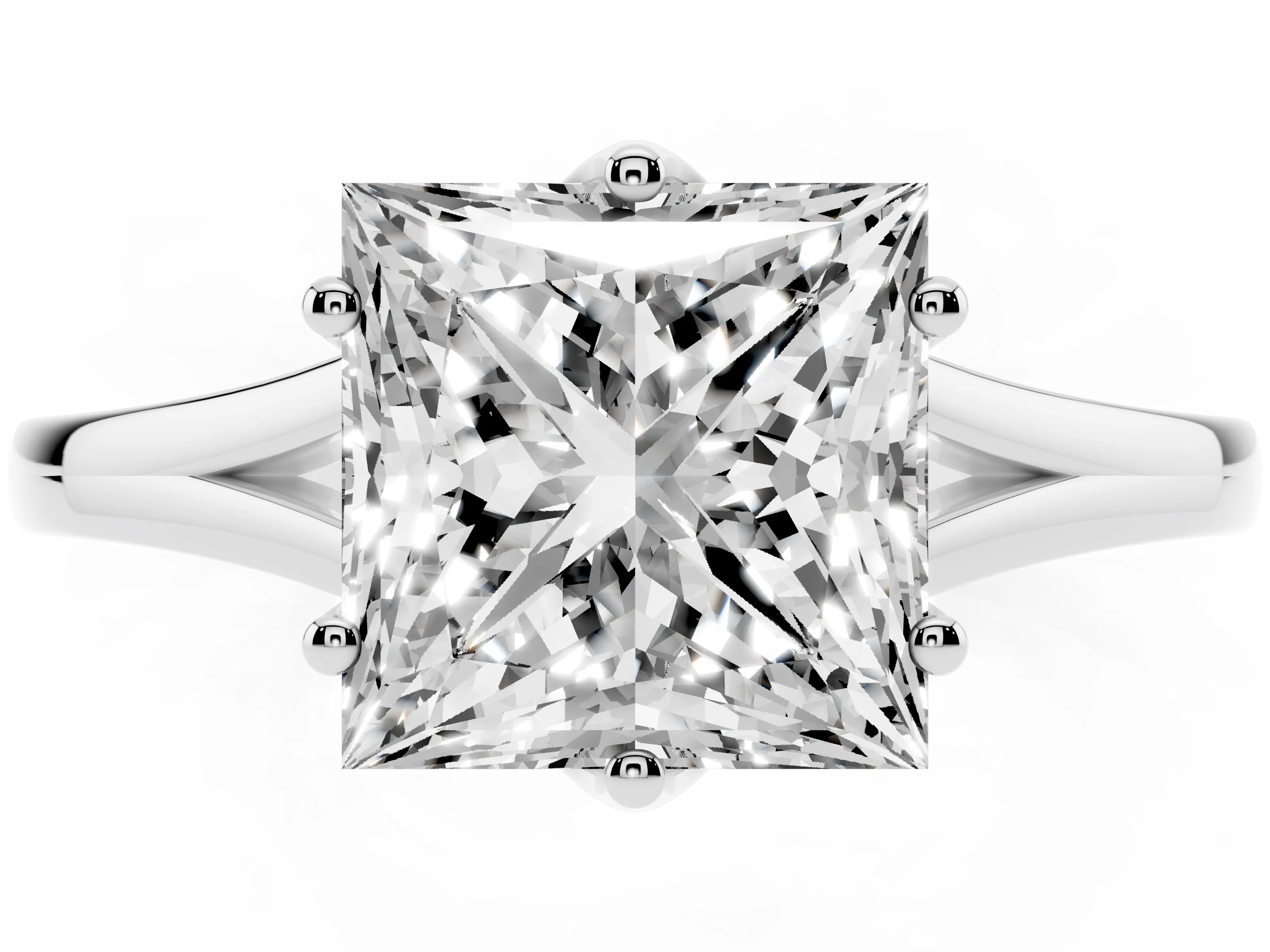 Princess Cut Diamond Solitaire Ring Set in Silver with Polished Tapered Band and Prong Setting
