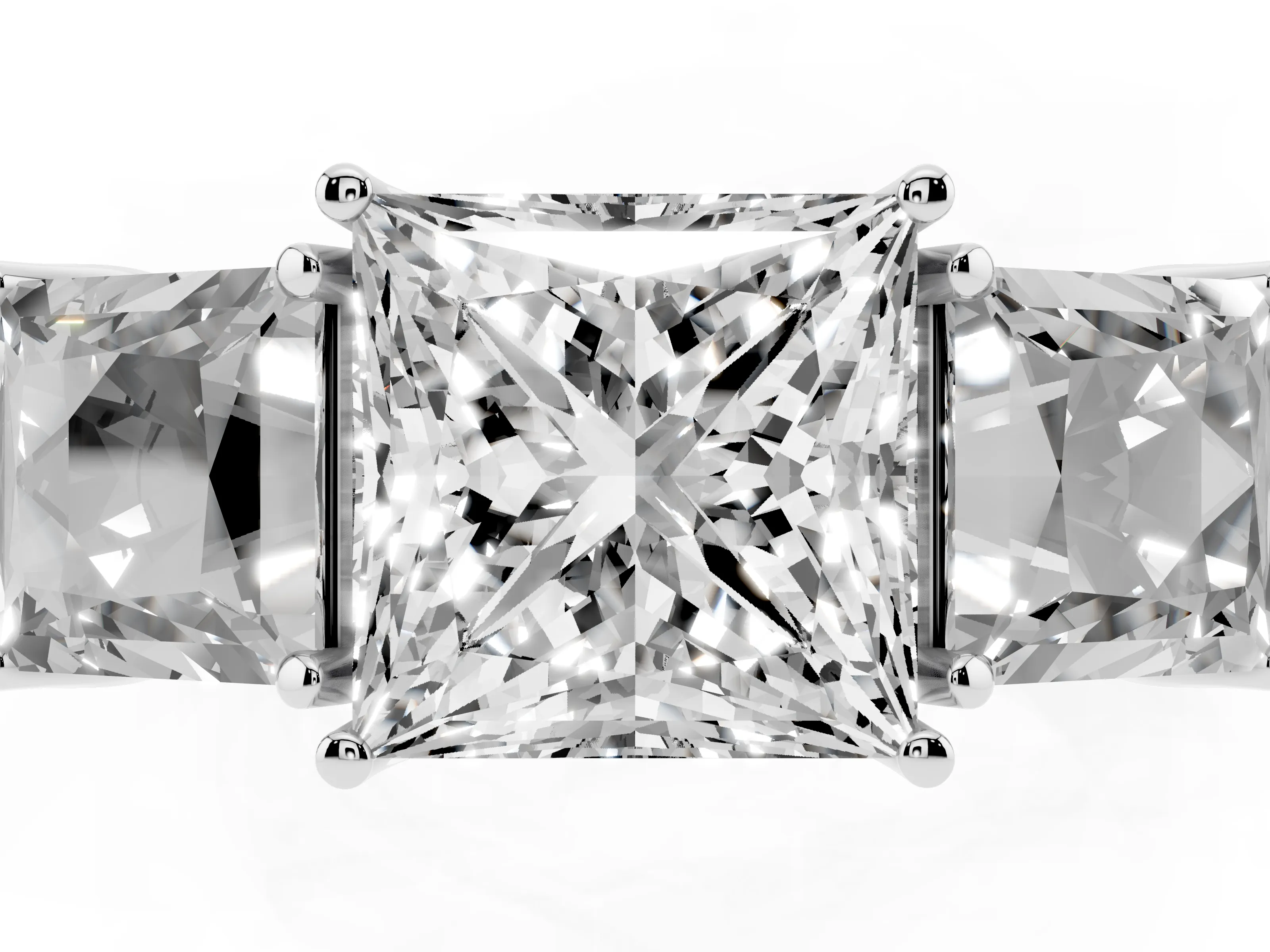 Princess Cut Diamond Three-Stone Engagement Ring Set in Platinum with Milgrain Pavé Band