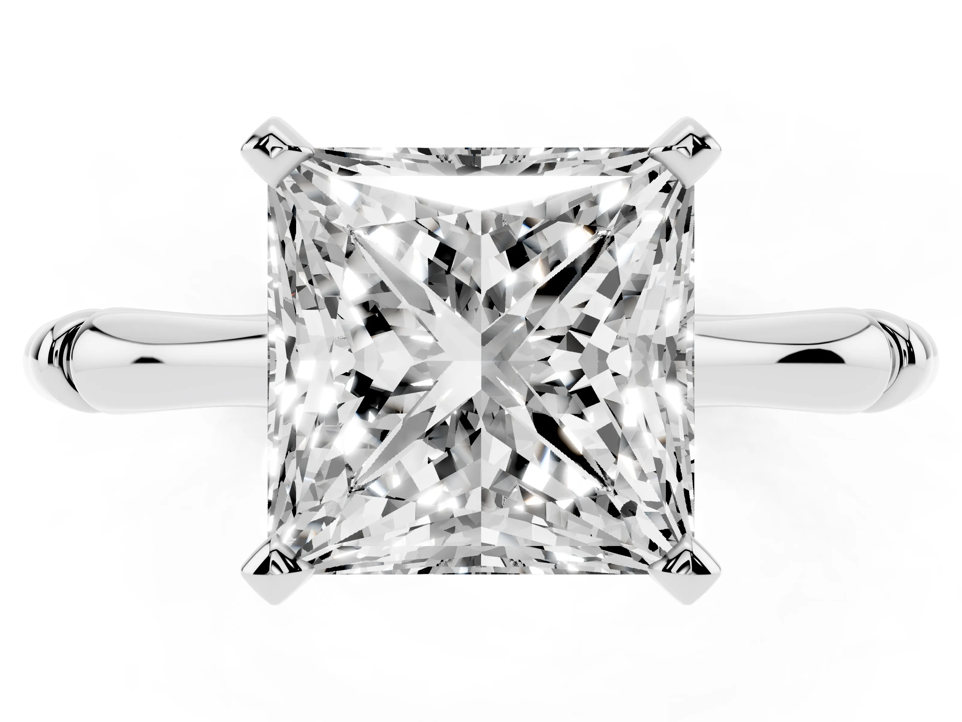 Princess Cut Diamond Solitaire Ring Set in Platinum with Bamboo Band and Prong Setting