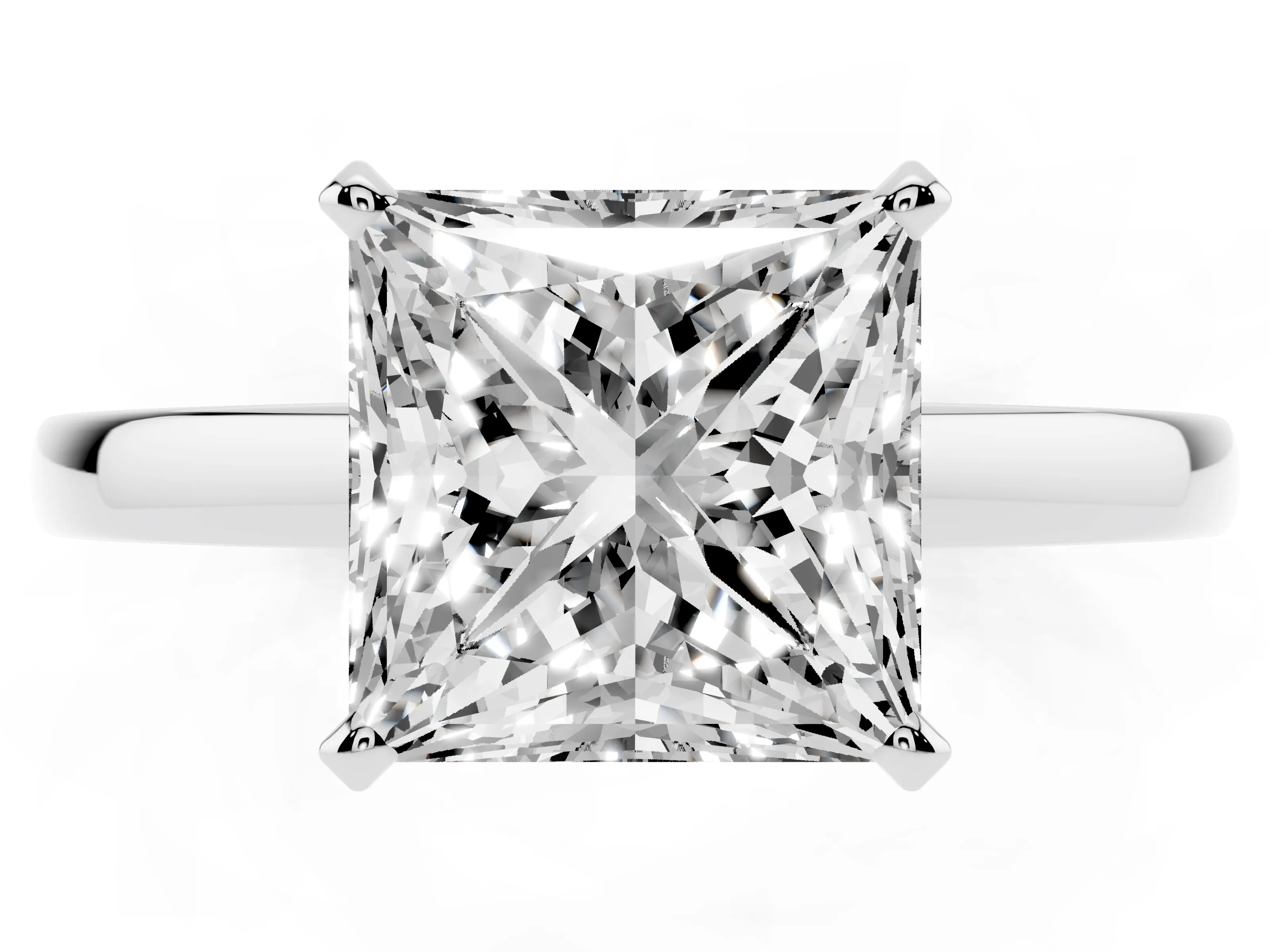 Princess Cut Diamond Solitaire Engagement Ring Set in White gold with Prong Setting on a Classic Band