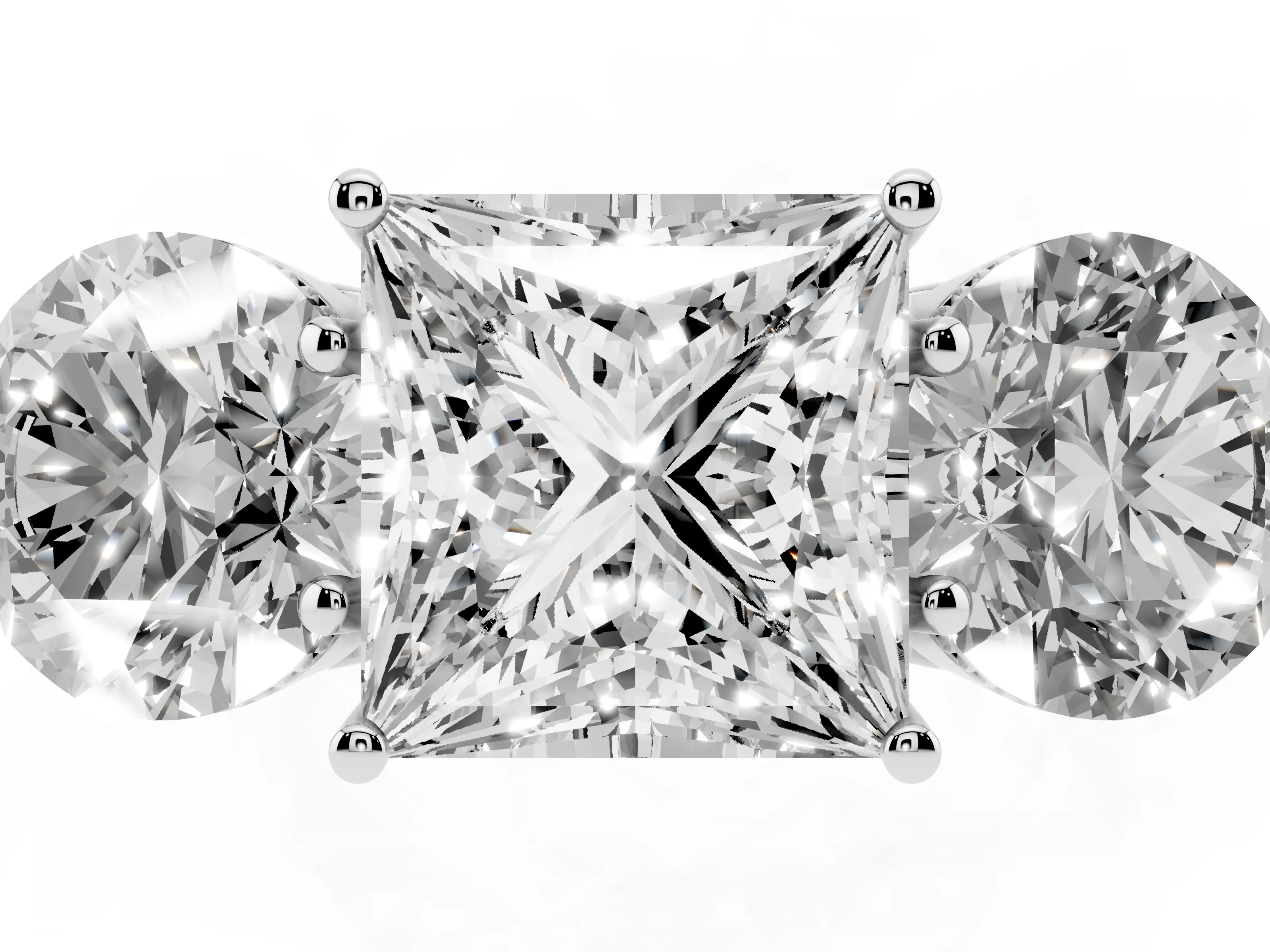 Princess Cut Diamond Three-Stone Engagement Ring Set in White gold with Polished Band