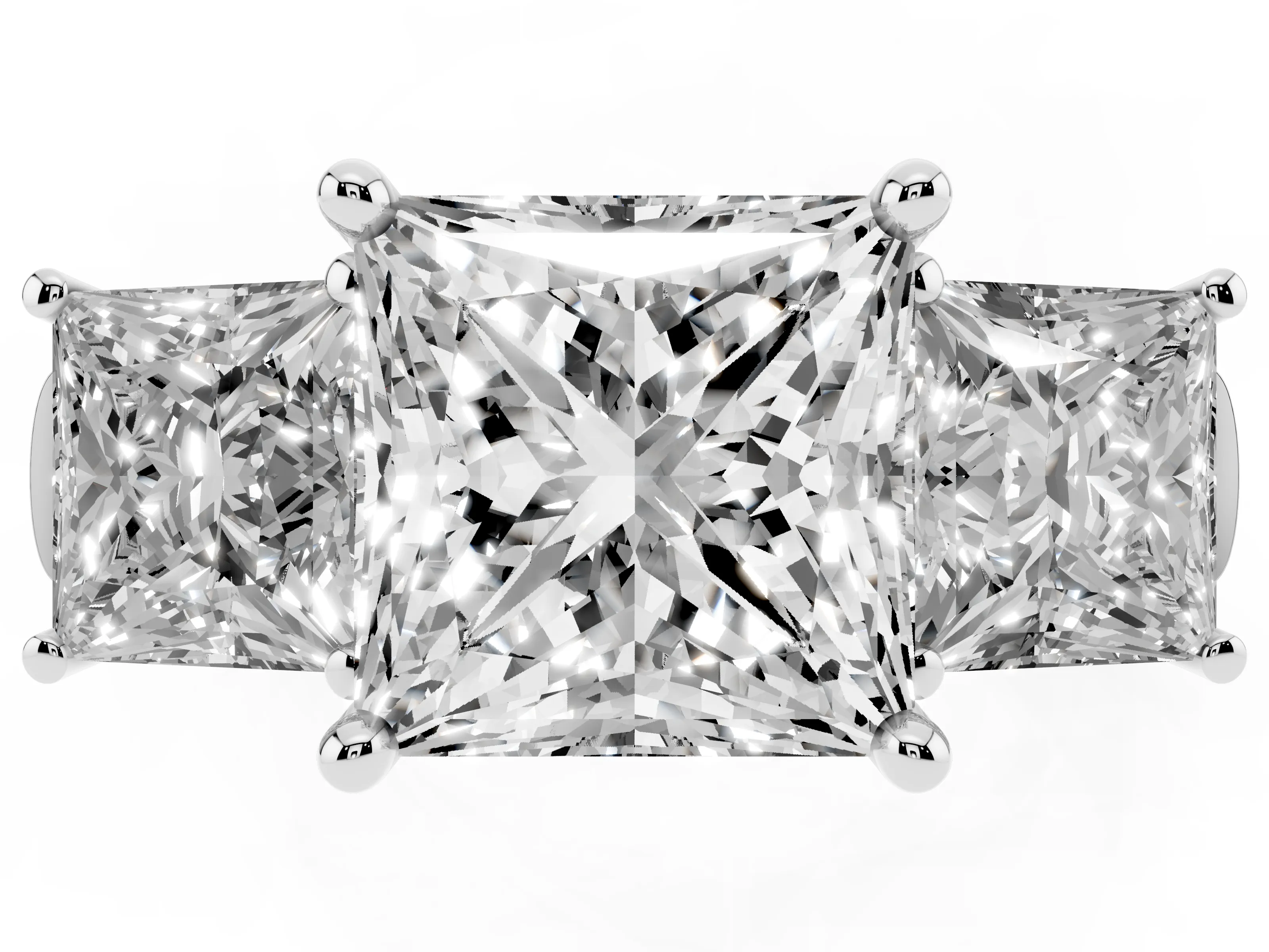Princess Cut Diamond Three-Stone Trellis Ring Set in White gold with Comfort Fit Band