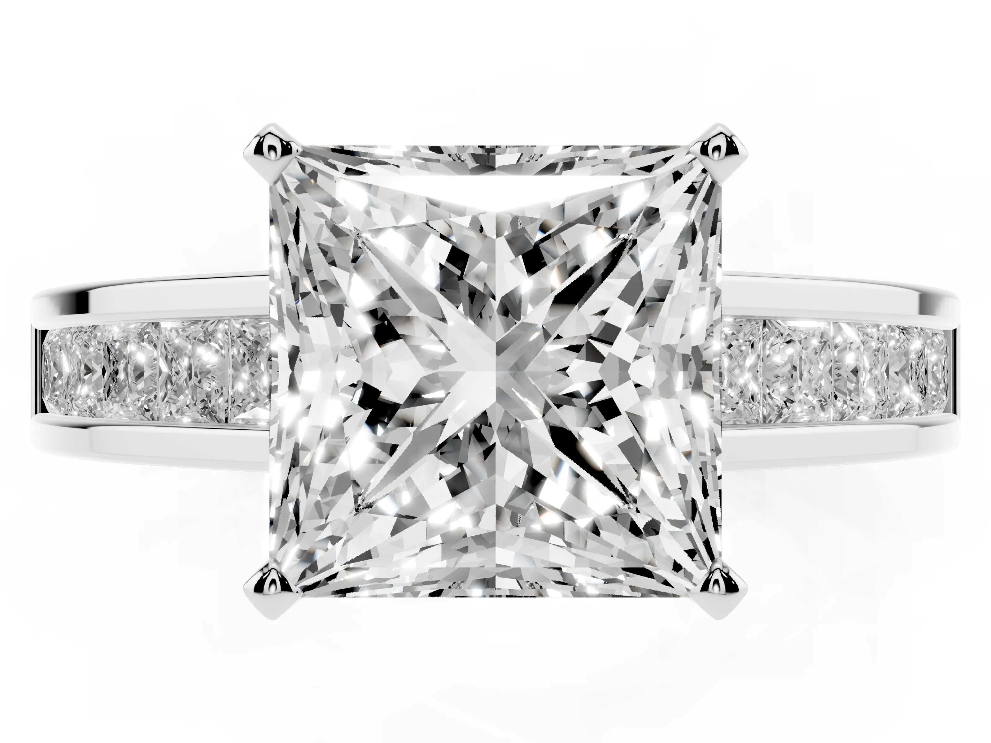 Princess Cut Diamond Solitaire Ring Set in Silver with Channel-Set Band and Prong Setting