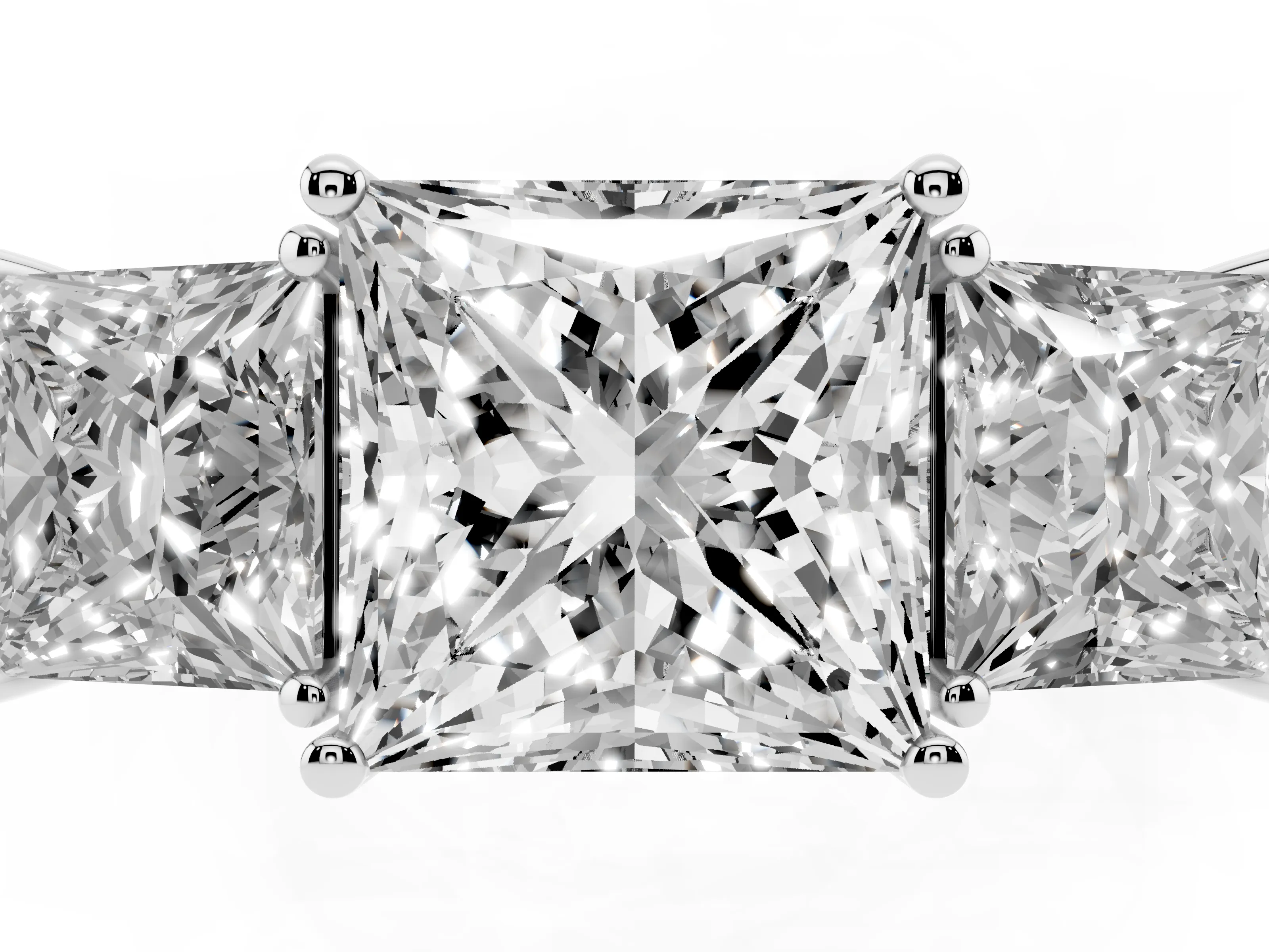 Princess Cut Diamond Three-Stone Engagement Ring Set in Platinum with Flat Band