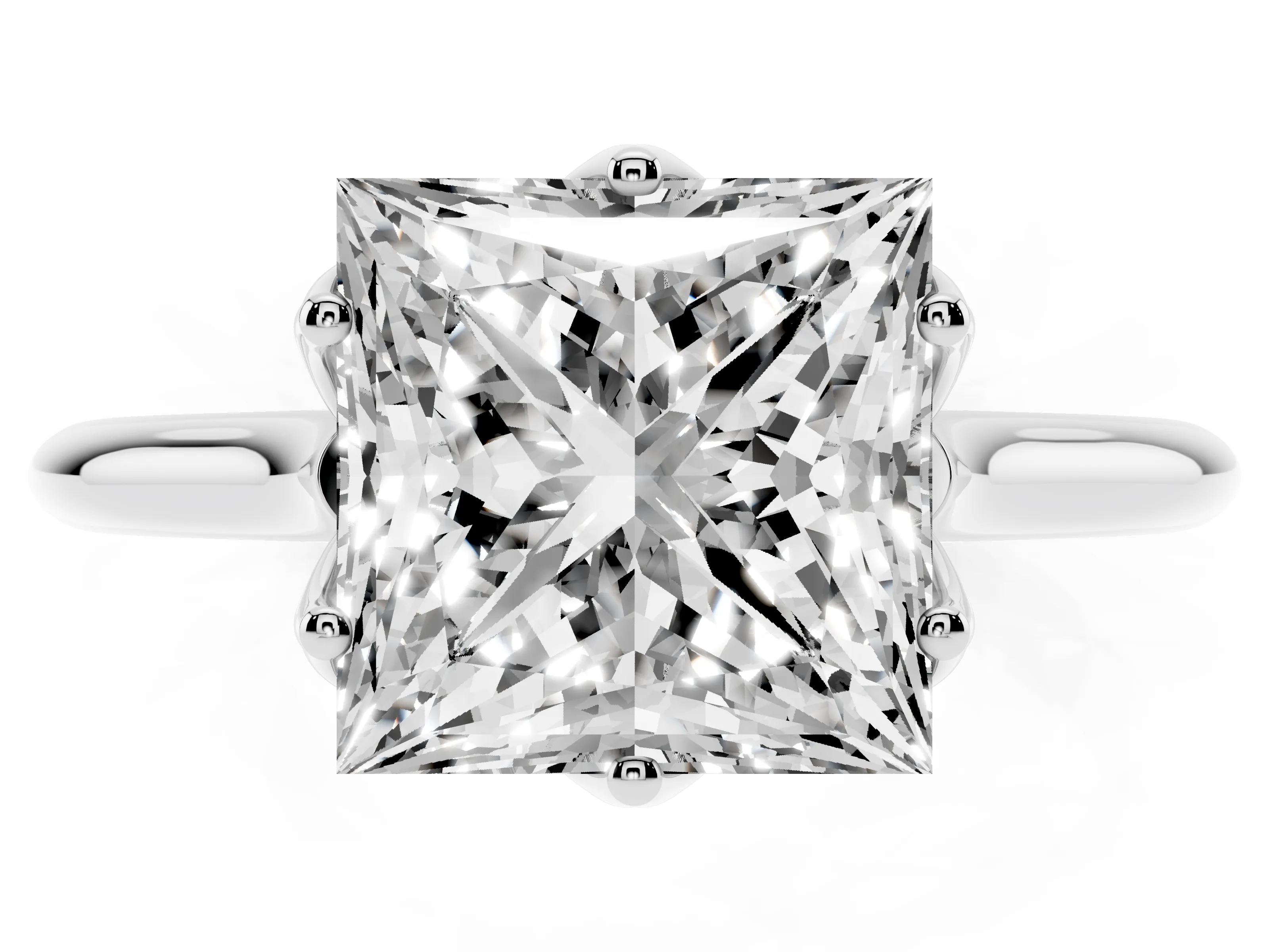 Princess Cut Diamond Solitaire Cathedral Ring Set in Silver with Prong Setting