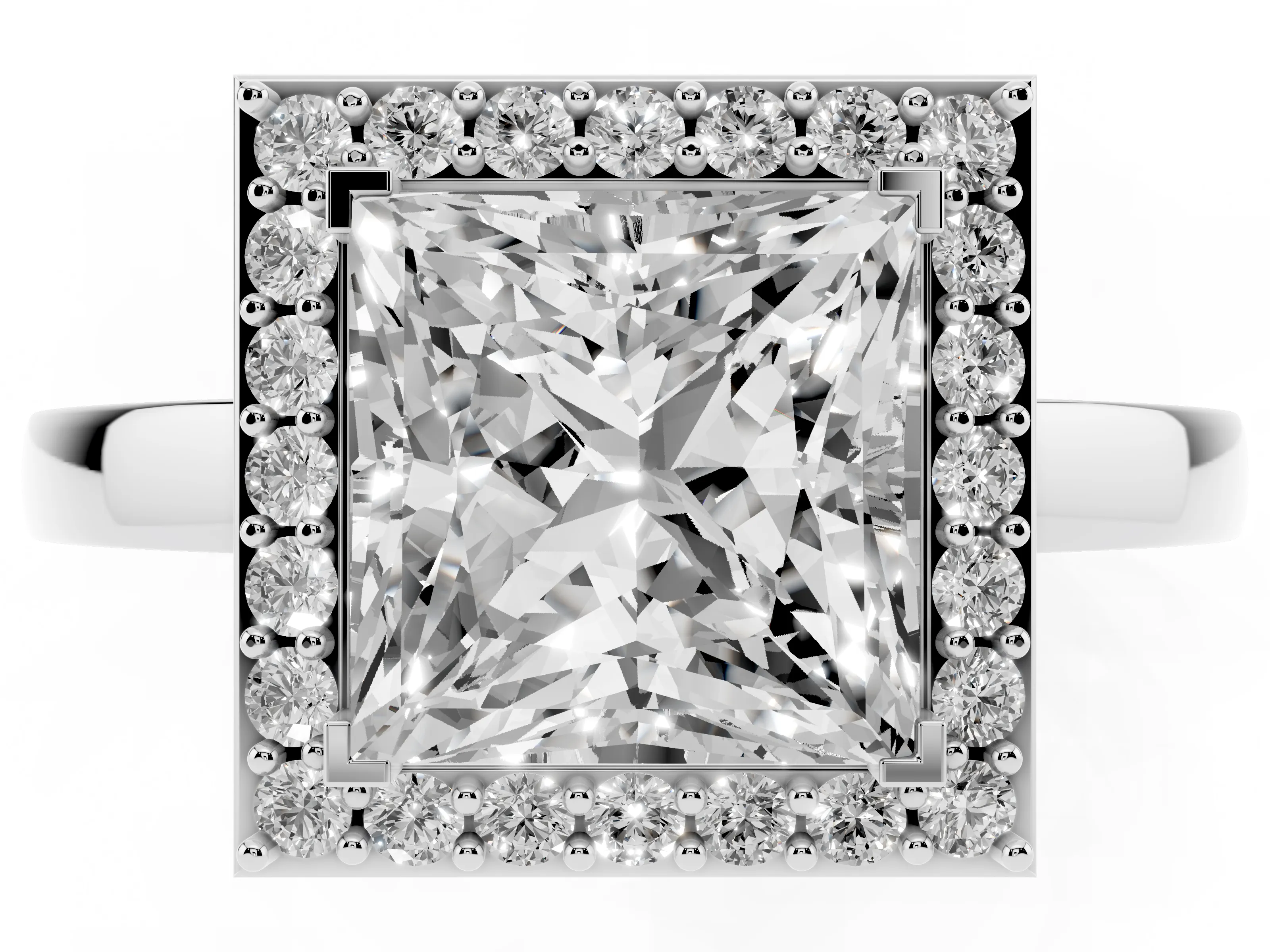 Princess Cut Diamond Halo Ring Set in White gold with Solitaire Band and Prong Setting