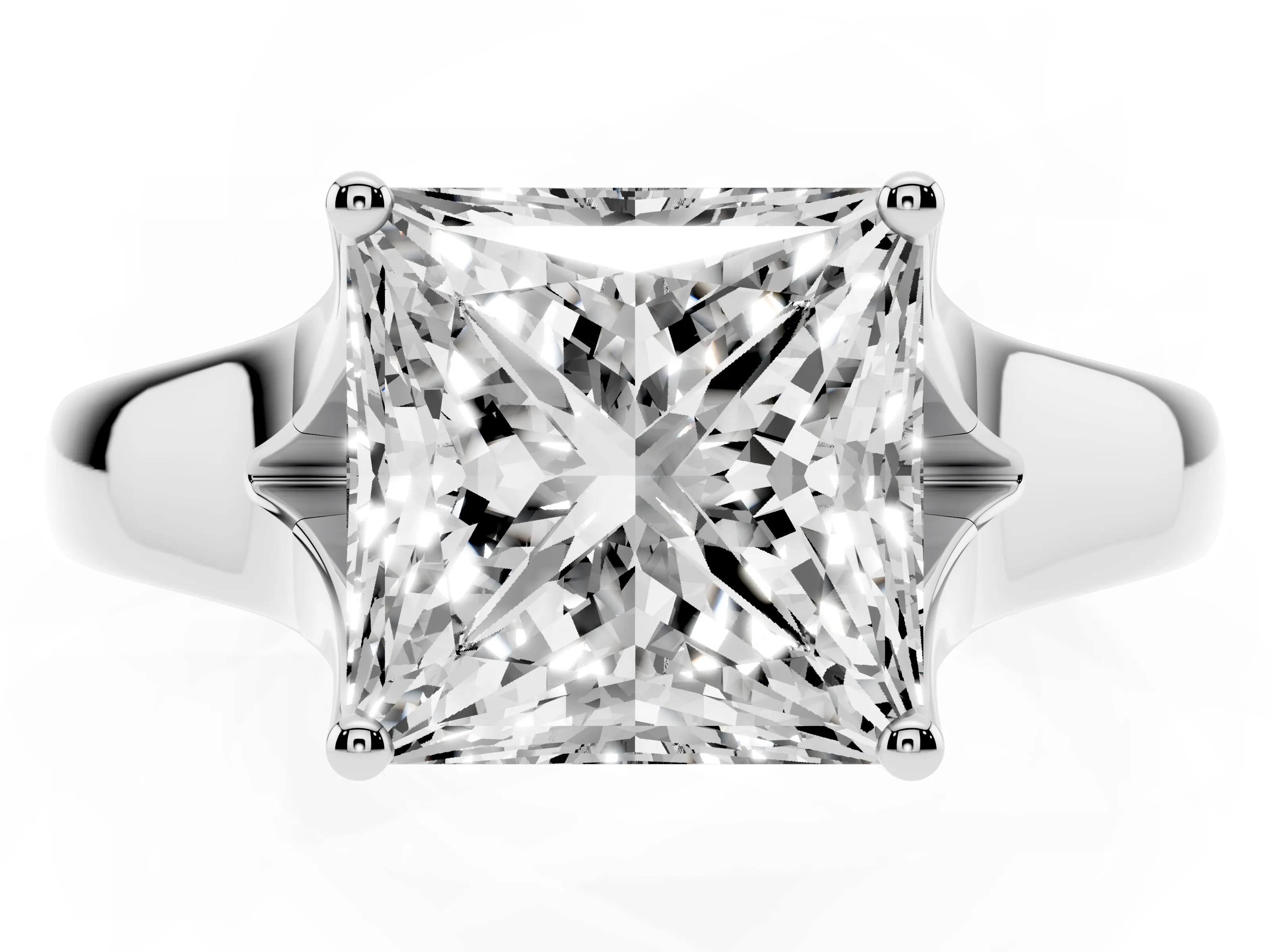 Princess Cut Diamond Solitaire Ring Set in Platinum with Arched Cathedral Band and Prong Setting