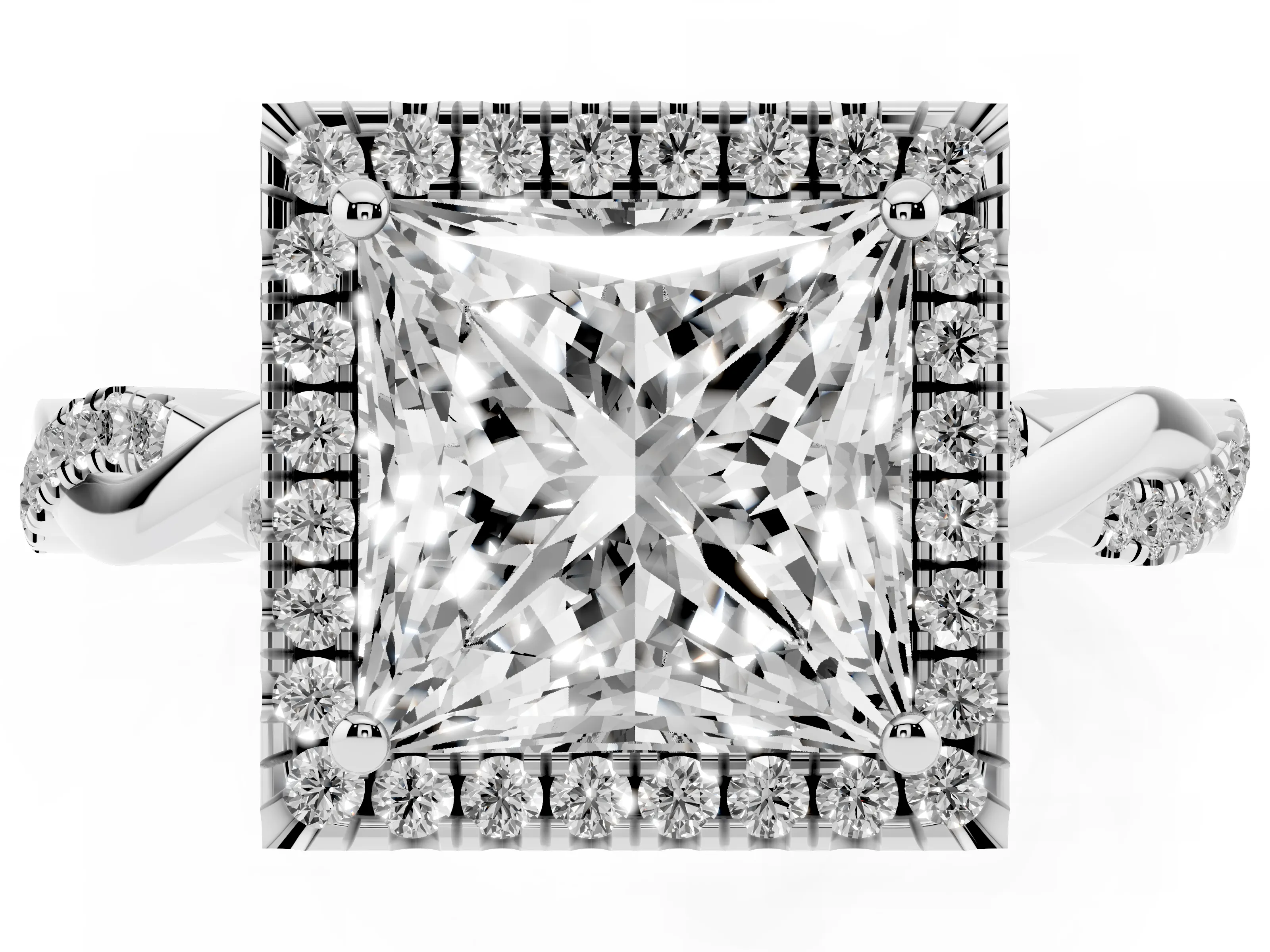 Princess Cut Diamond Halo Twisted Band Ring Set in Platinum with Prong Setting