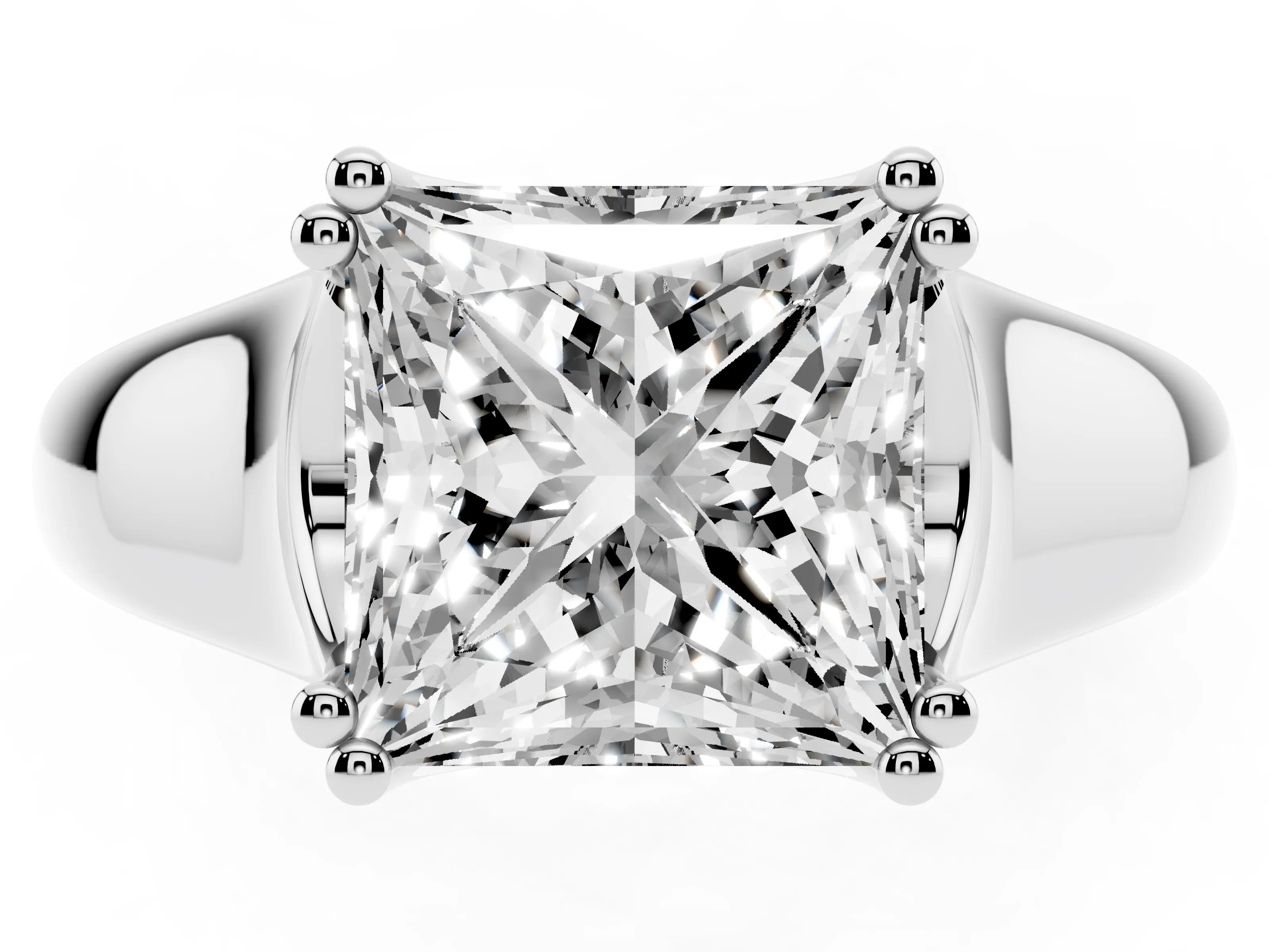Princess Cut Diamond Solitaire Ring Set in Platinum with Wide Band and Prong Setting