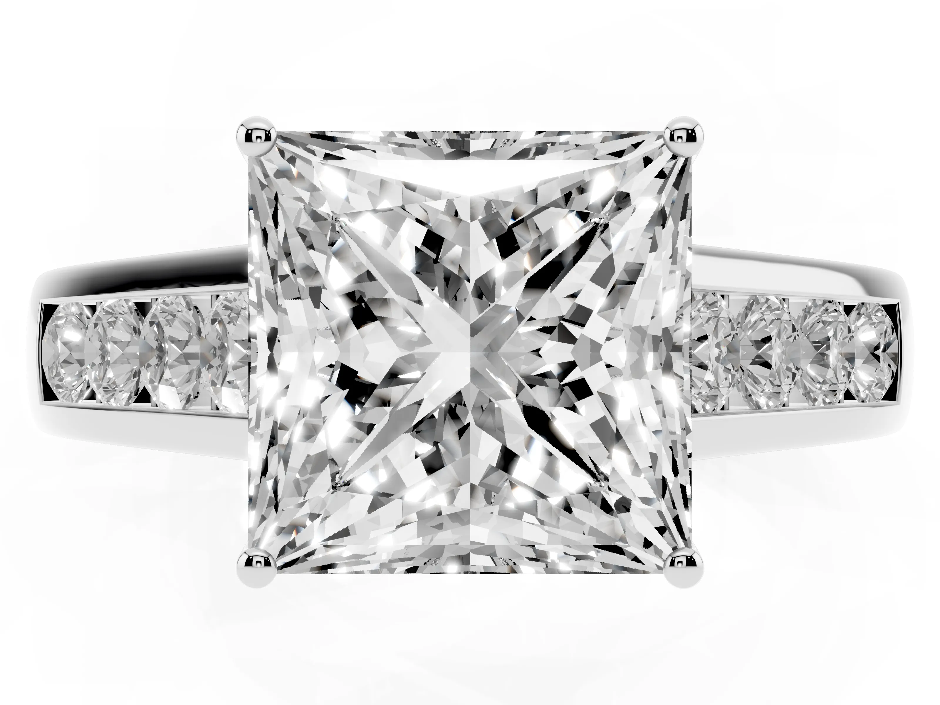 Princess Cut Diamond Solitaire Channel-Set Engagement Ring Set in Silver with Prong Setting