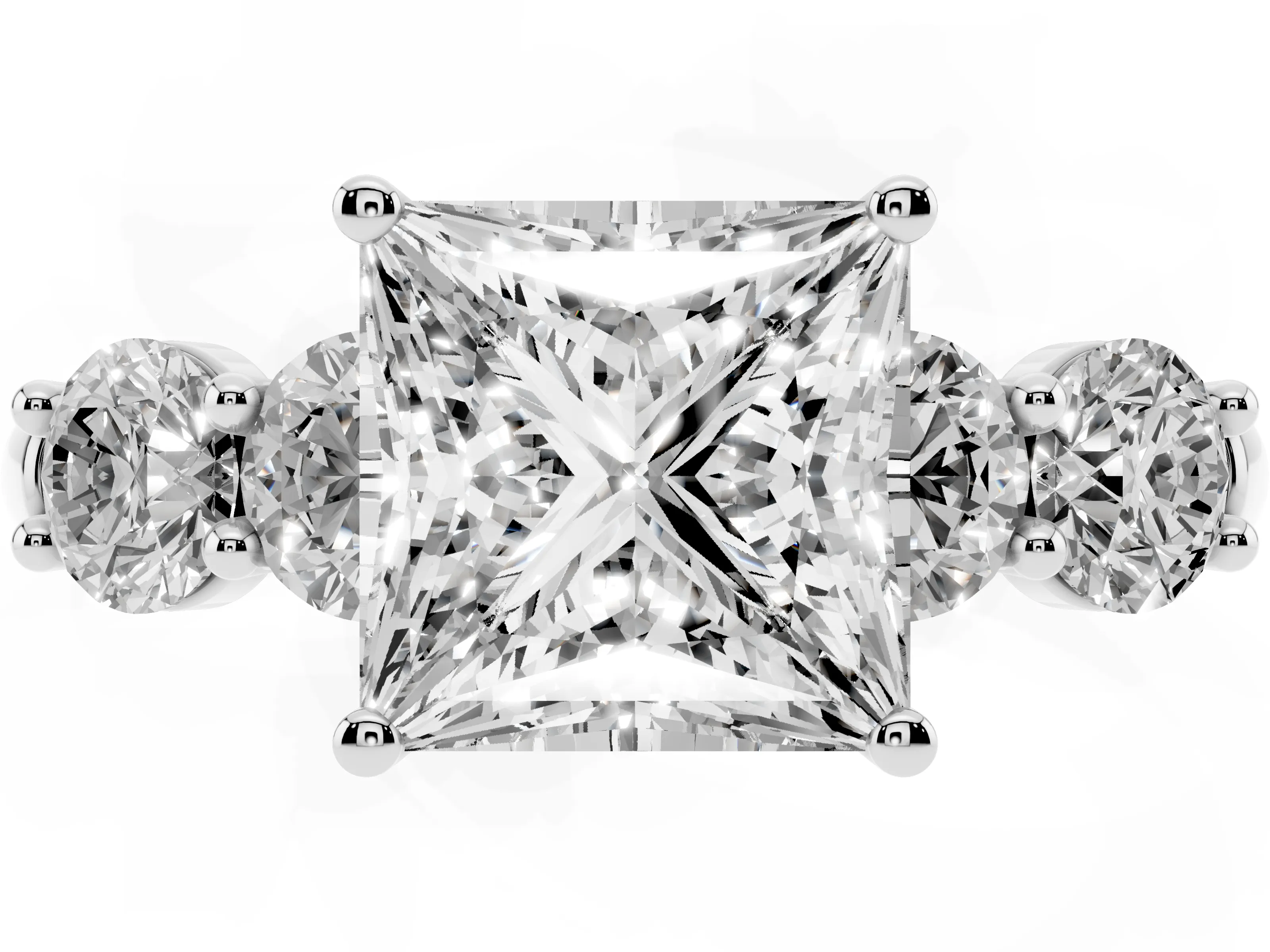 Princess Cut Diamond Five-Stone Prong Set Ring Set in White gold with Classic Band