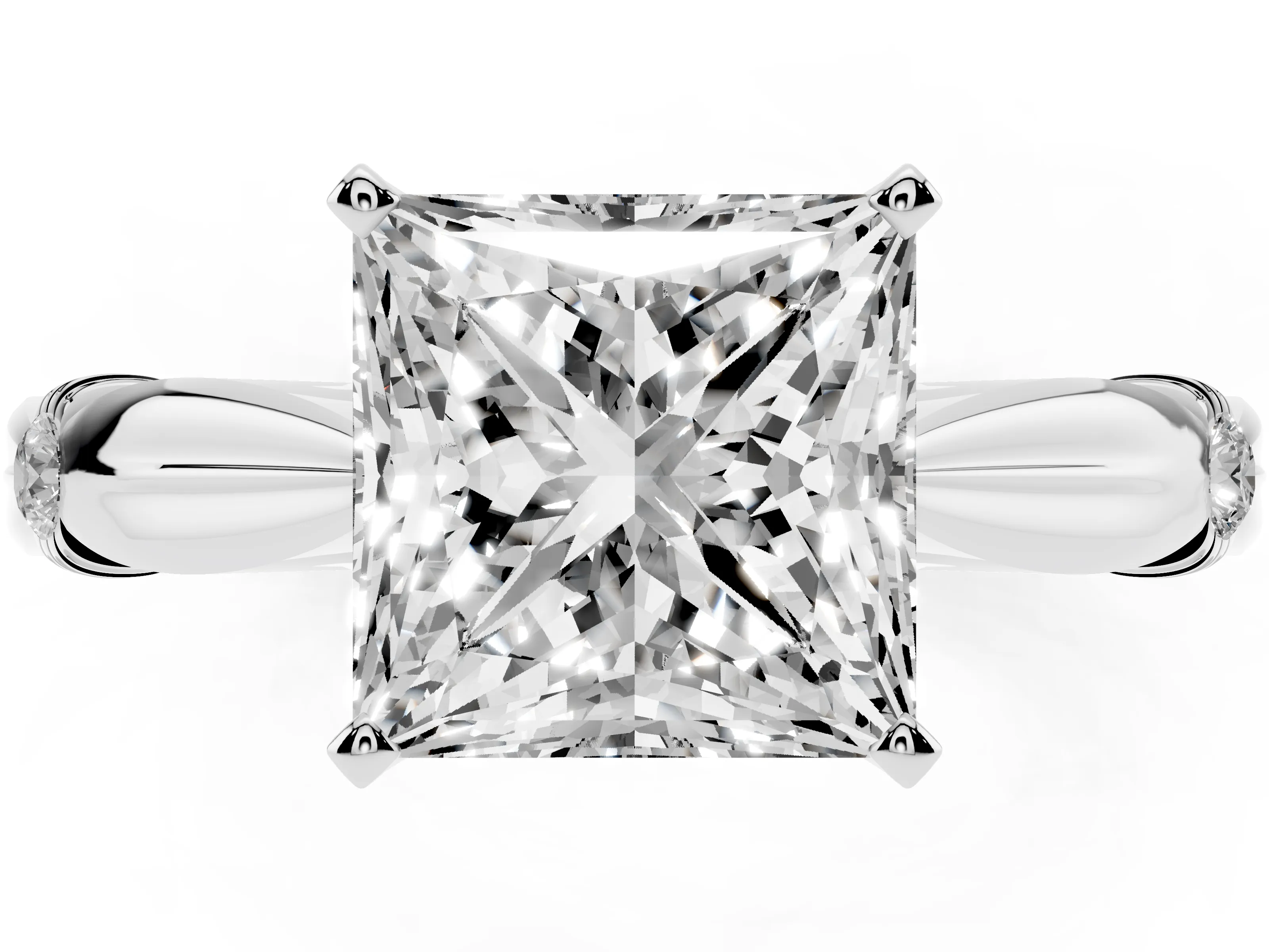 Princess Cut Diamond Solitaire Twisted Band Ring Set in Silver with Accent Stones and Prong Setting
