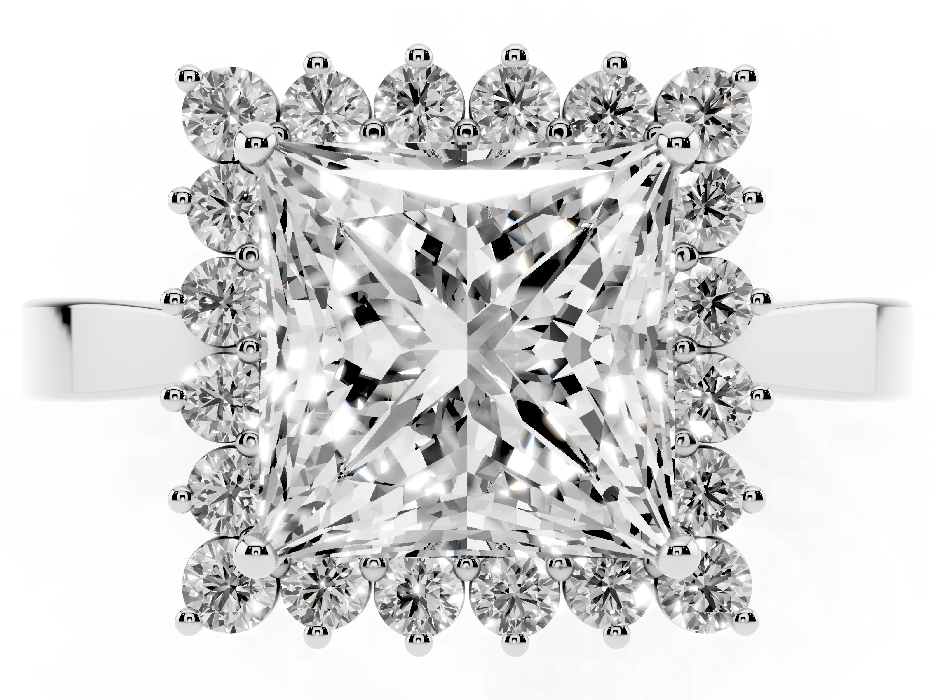 Princess Cut Diamond Halo Ring Set in Platinum with Round Halo and Smooth Solitaire Band