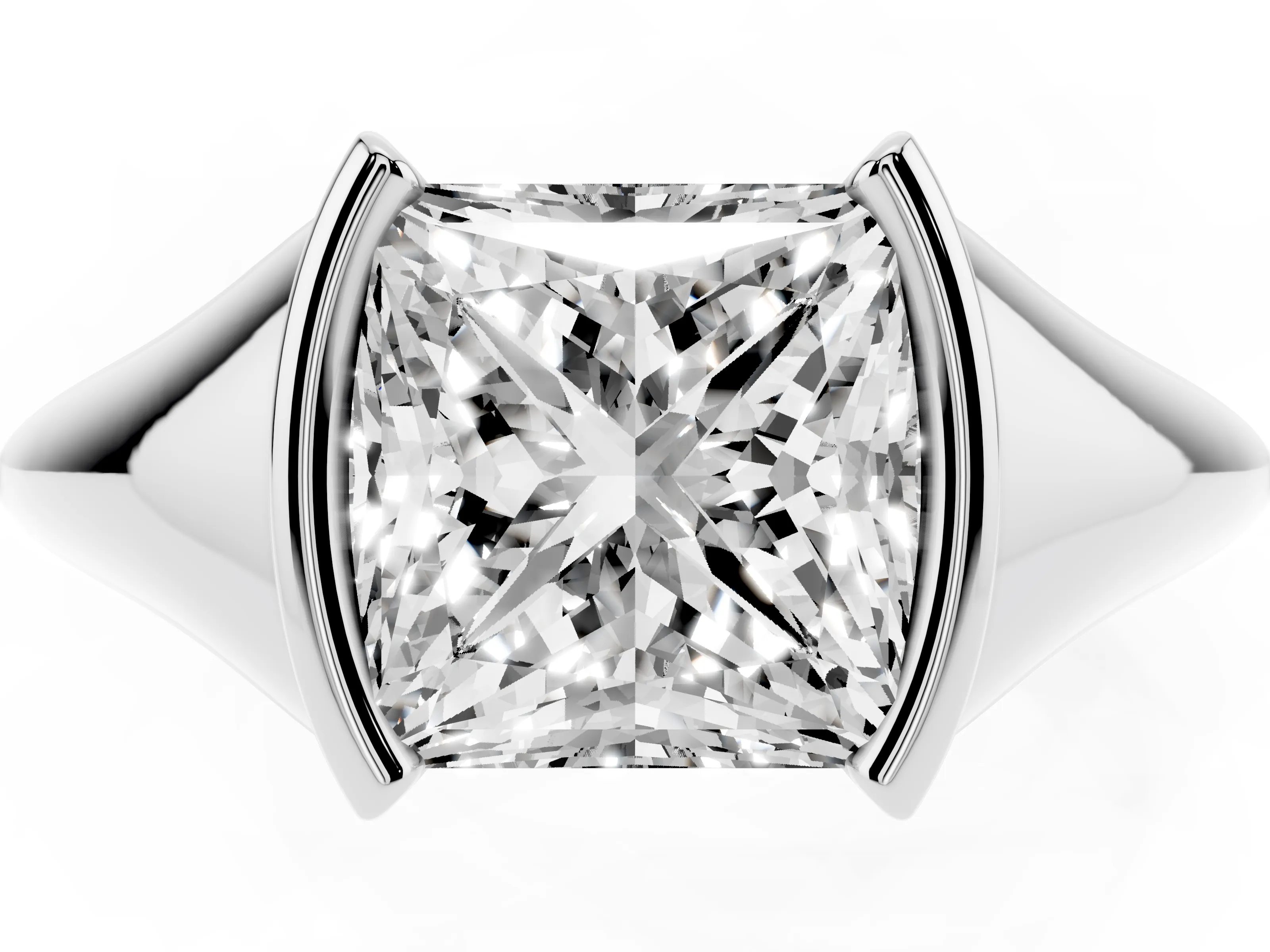 Princess Cut Diamond Solitaire Tension Set Ring Set in Silver