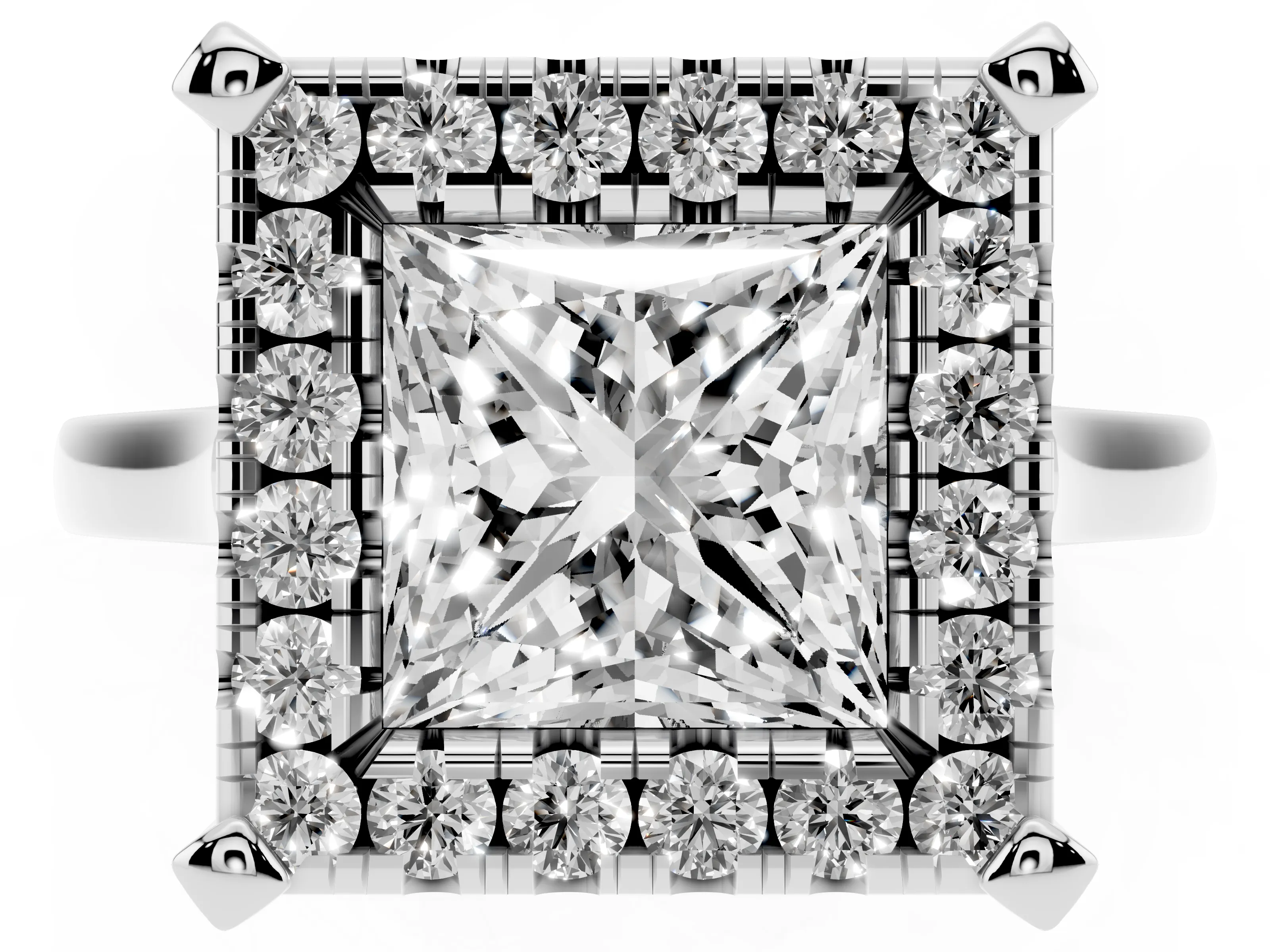 Princess Cut Diamond Cluster Halo Solitaire Ring Set in Platinum with Prong Setting