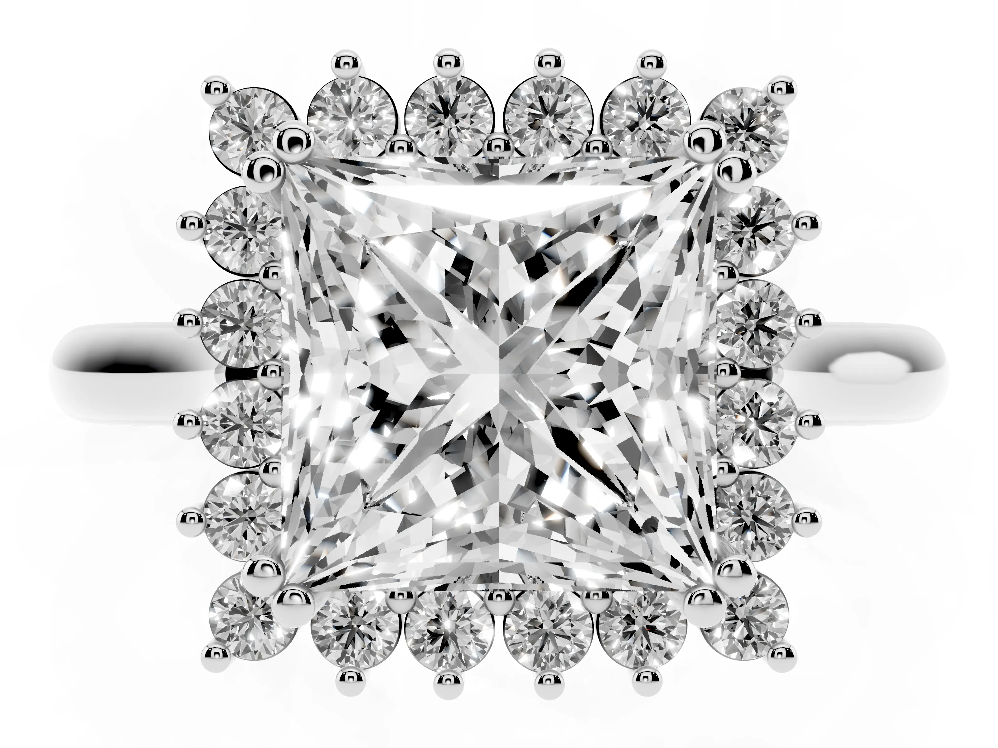 Princess Cut Diamond Halo Ring Set in Platinum with Plain Solitaire Band and Prong Setting