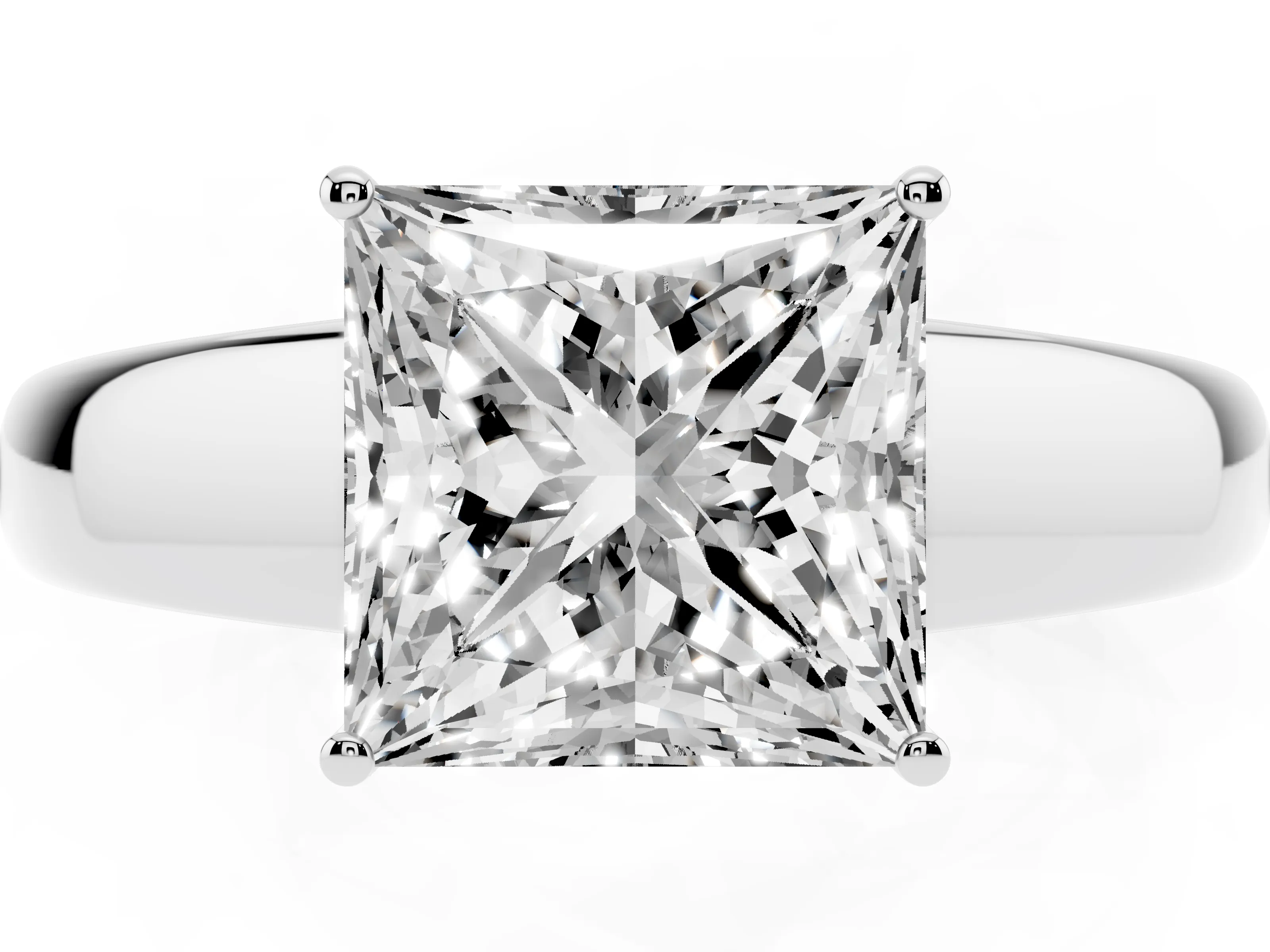 Princess Cut Diamond Solitaire Ring Set in Platinum with Tapered Band and Prong Setting