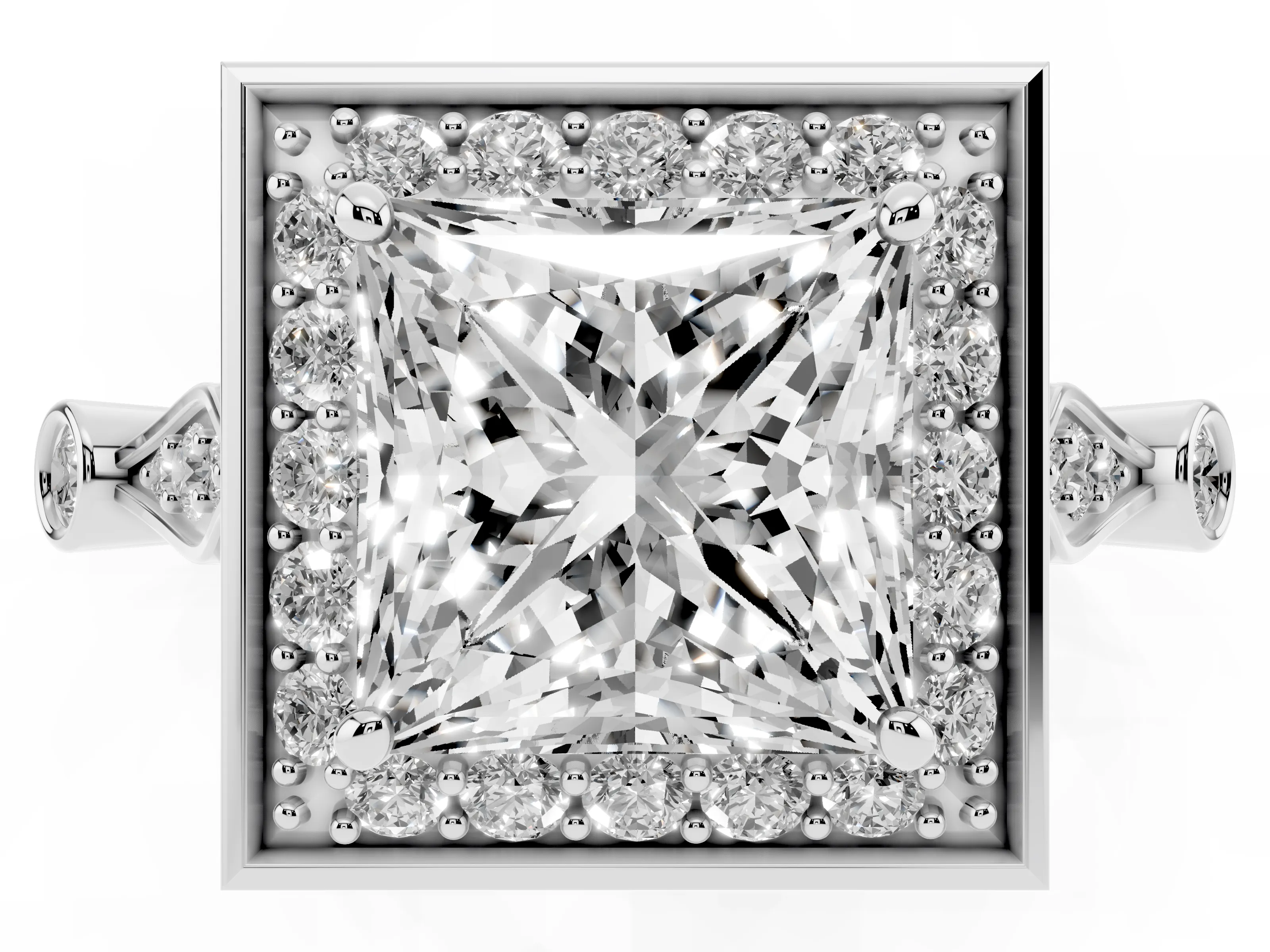 Princess Cut Diamond Halo Engagement Ring Set in Platinum with Twisted Band and Prong Setting