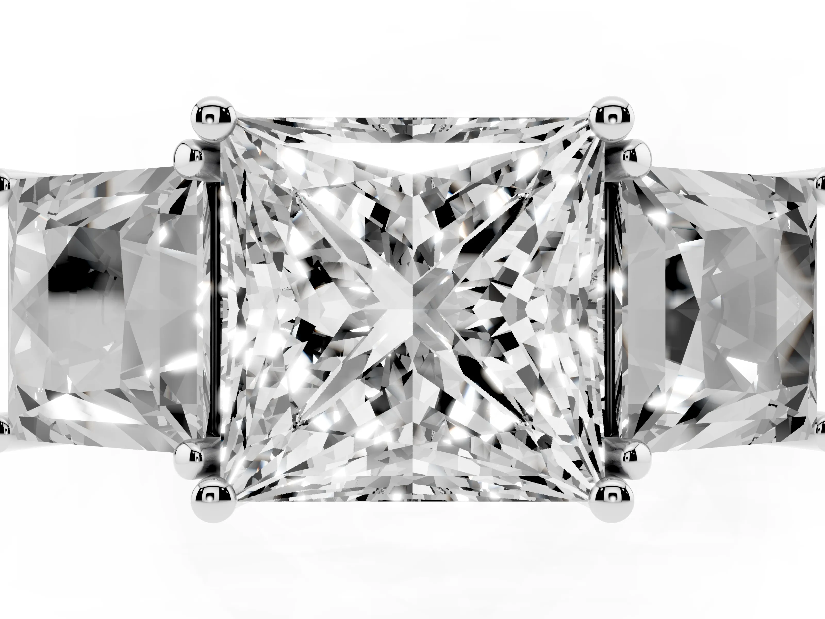 Princess Cut Diamond Three-Stone Ring Set in Silver with Pavé Band