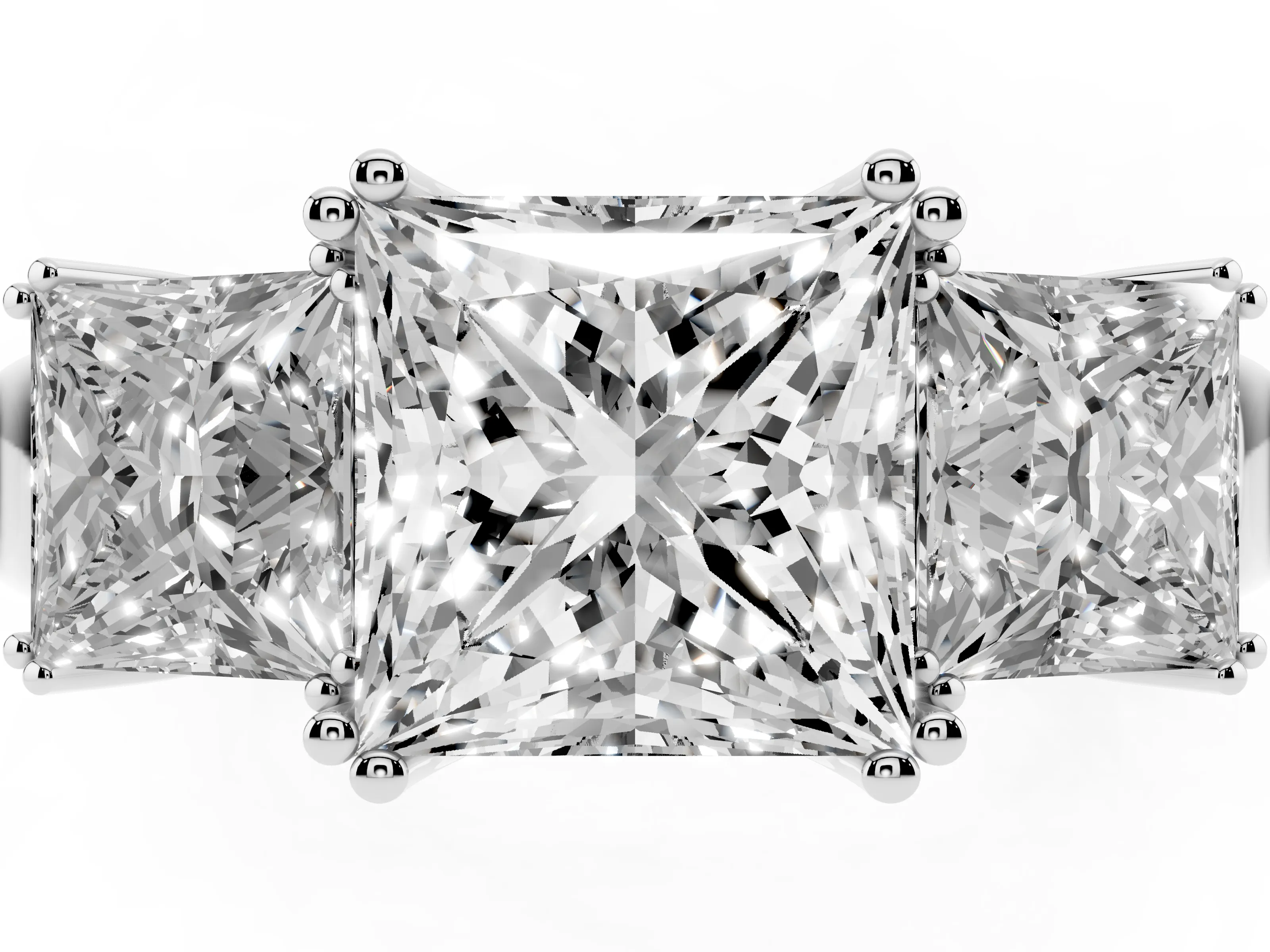 Princess Cut Diamond Three-Stone Ring Set in White gold with Polished Channel-Set Band