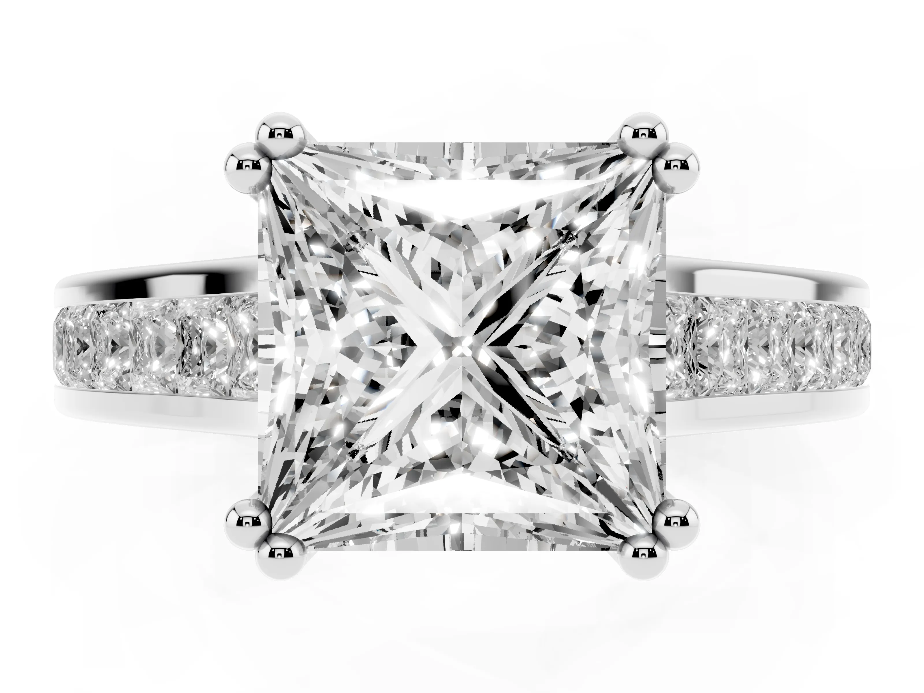 Princess Cut Diamond Channel Set Solitaire Engagement Ring Set in Silver with Prong Setting