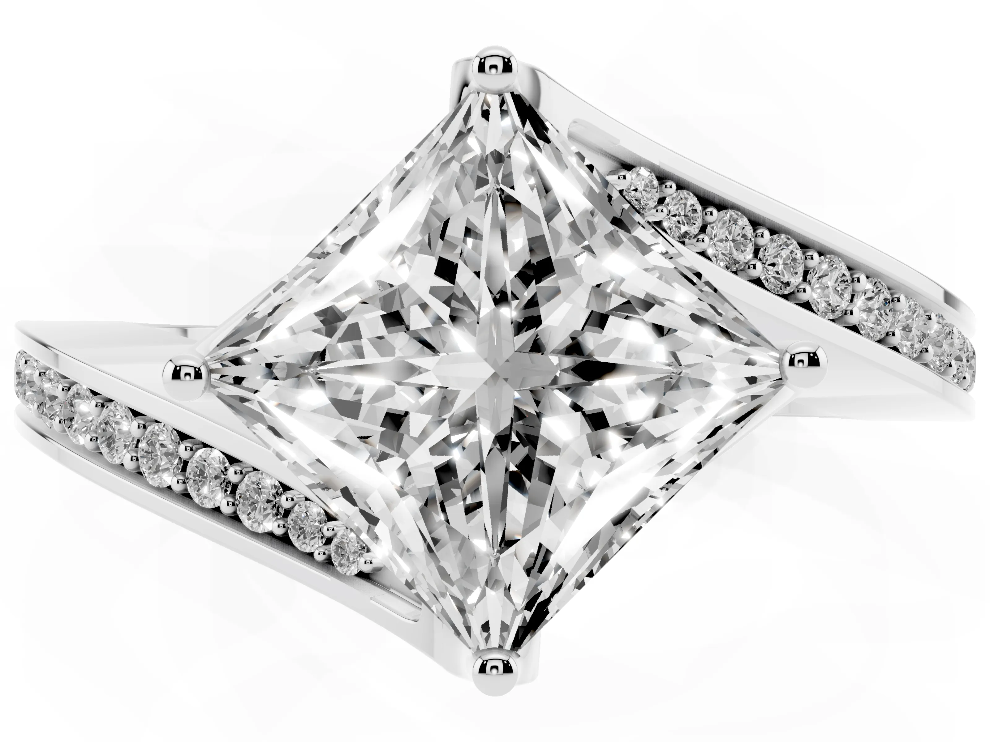 Princess Cut Diamond Solitaire Ring Set in Platinum with Intertwined Pavé Twist Band