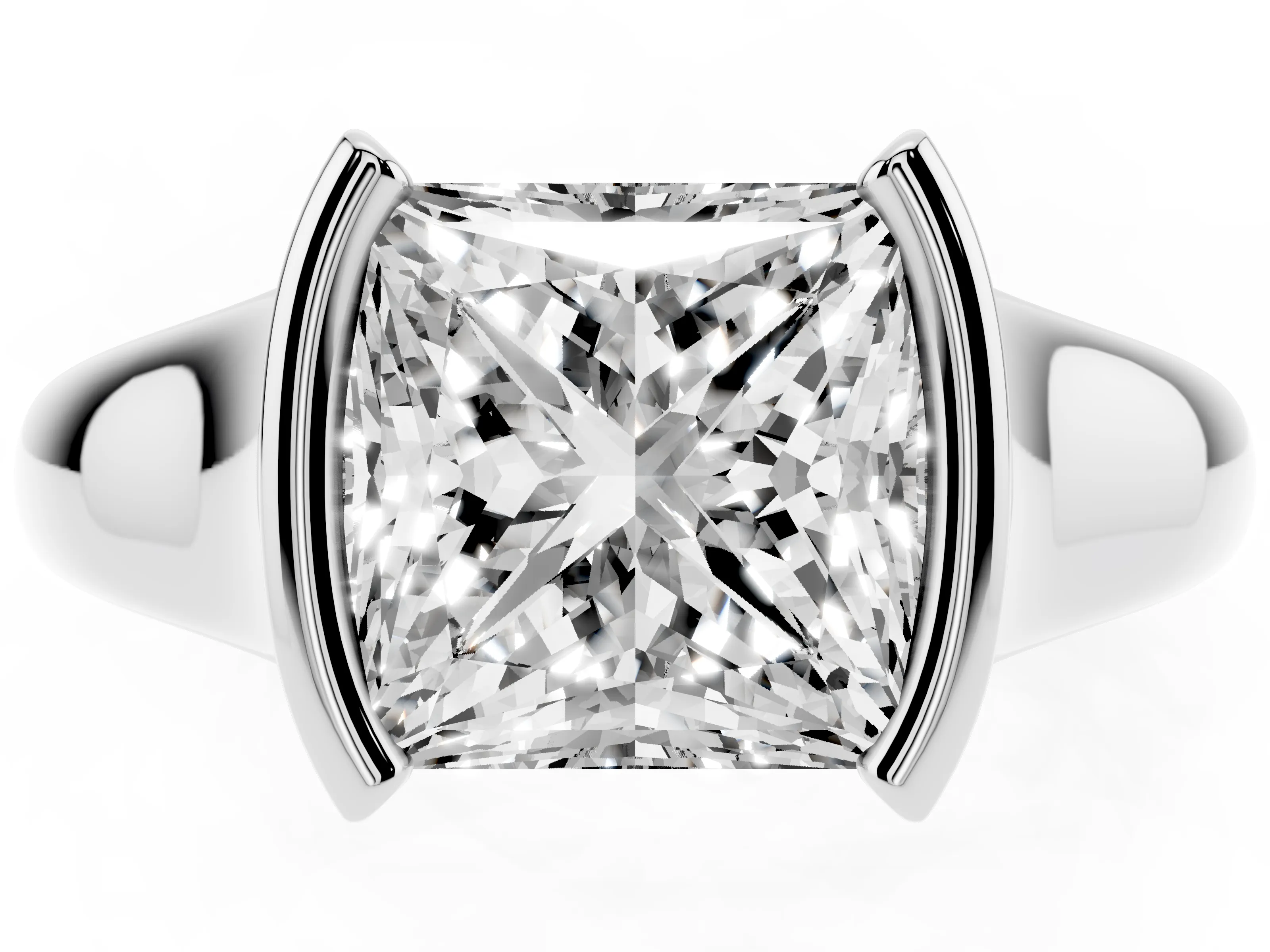 Princess Cut Diamond Solitaire Tension Set Ring Set in White gold with Split Shank Band