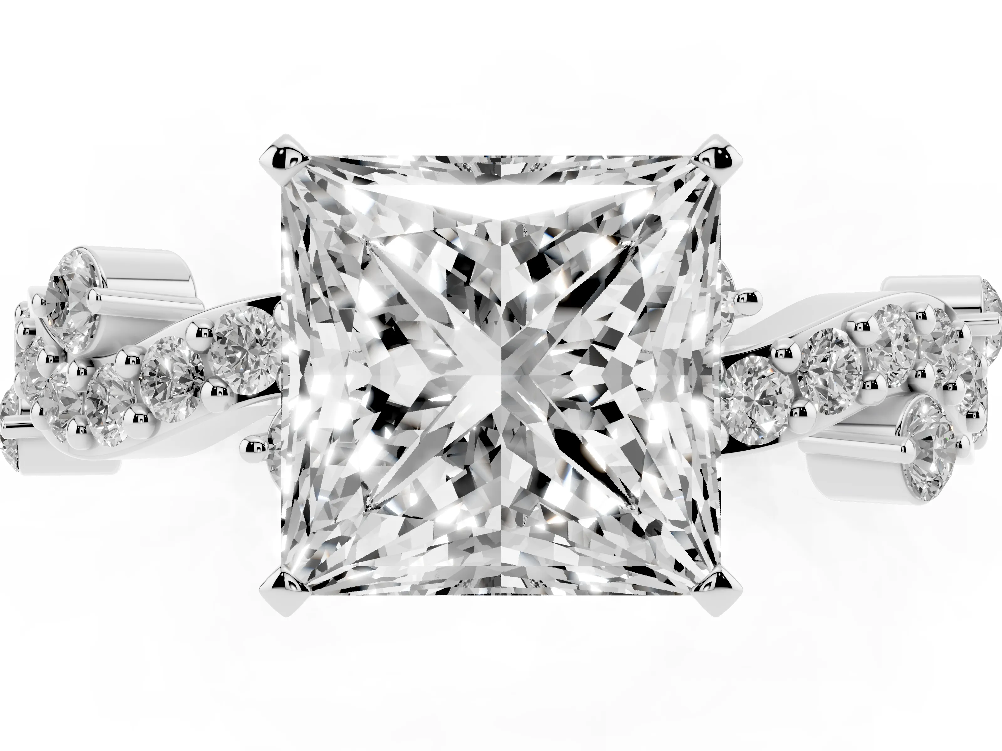 Princess Cut Diamond Solitaire Twisted Band Set in Silver with Pavé Setting