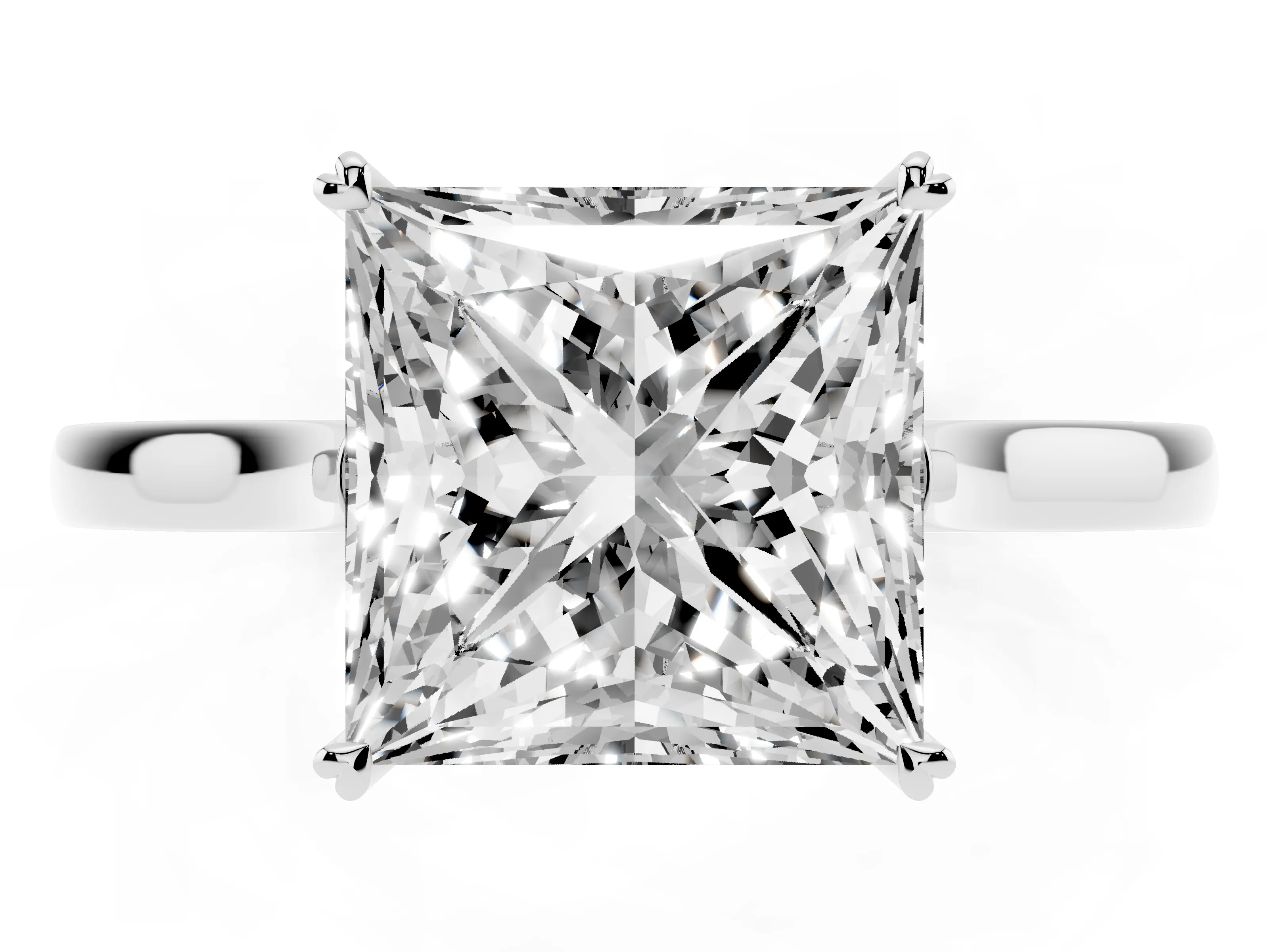 Princess Cut Diamond Solitaire Heart Prong Engagement Ring Set in White gold with Tapered Band