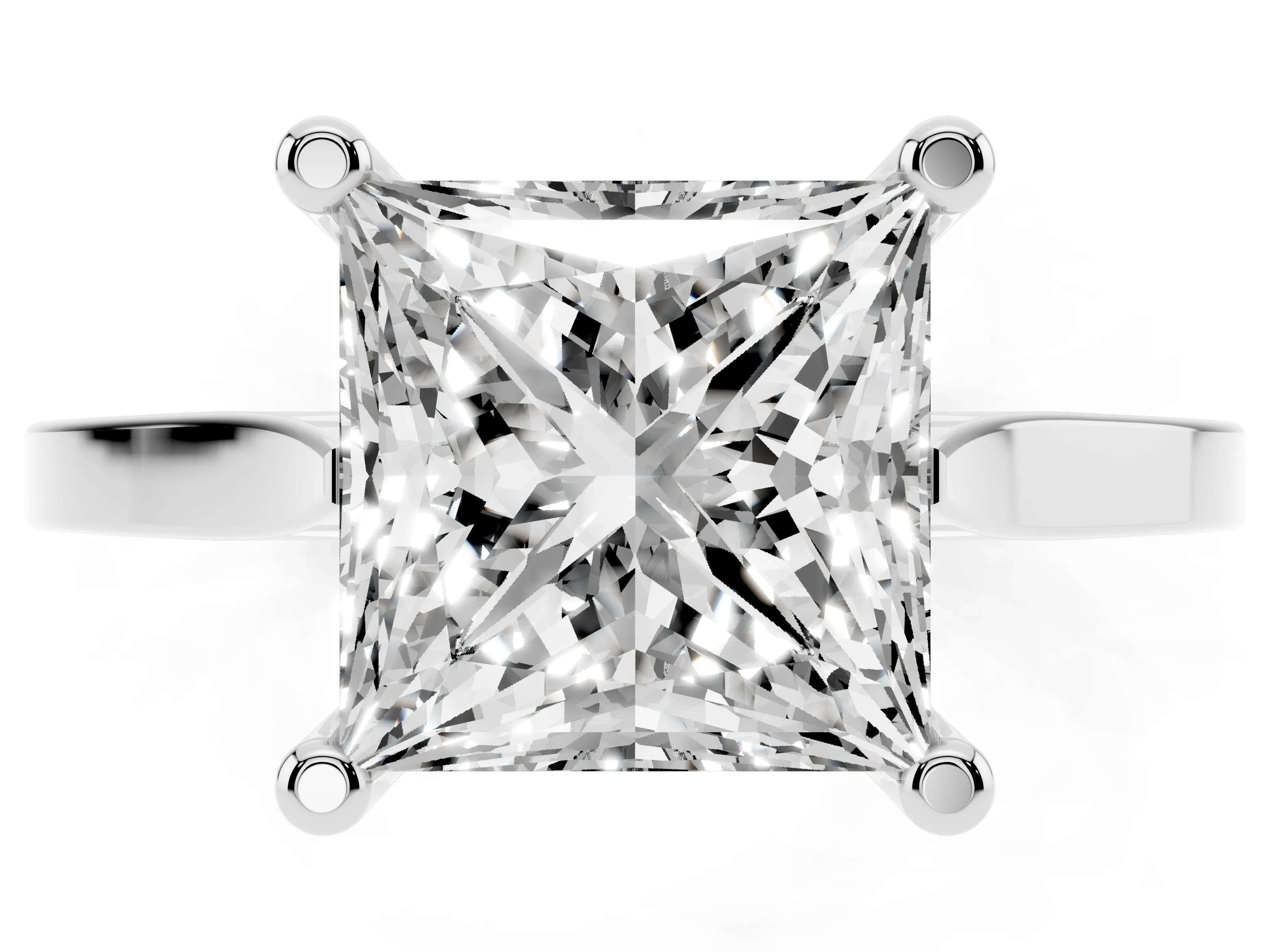 Princess Cut Diamond Solitaire Ring Set in Platinum with Prong Setting and Tapered Band