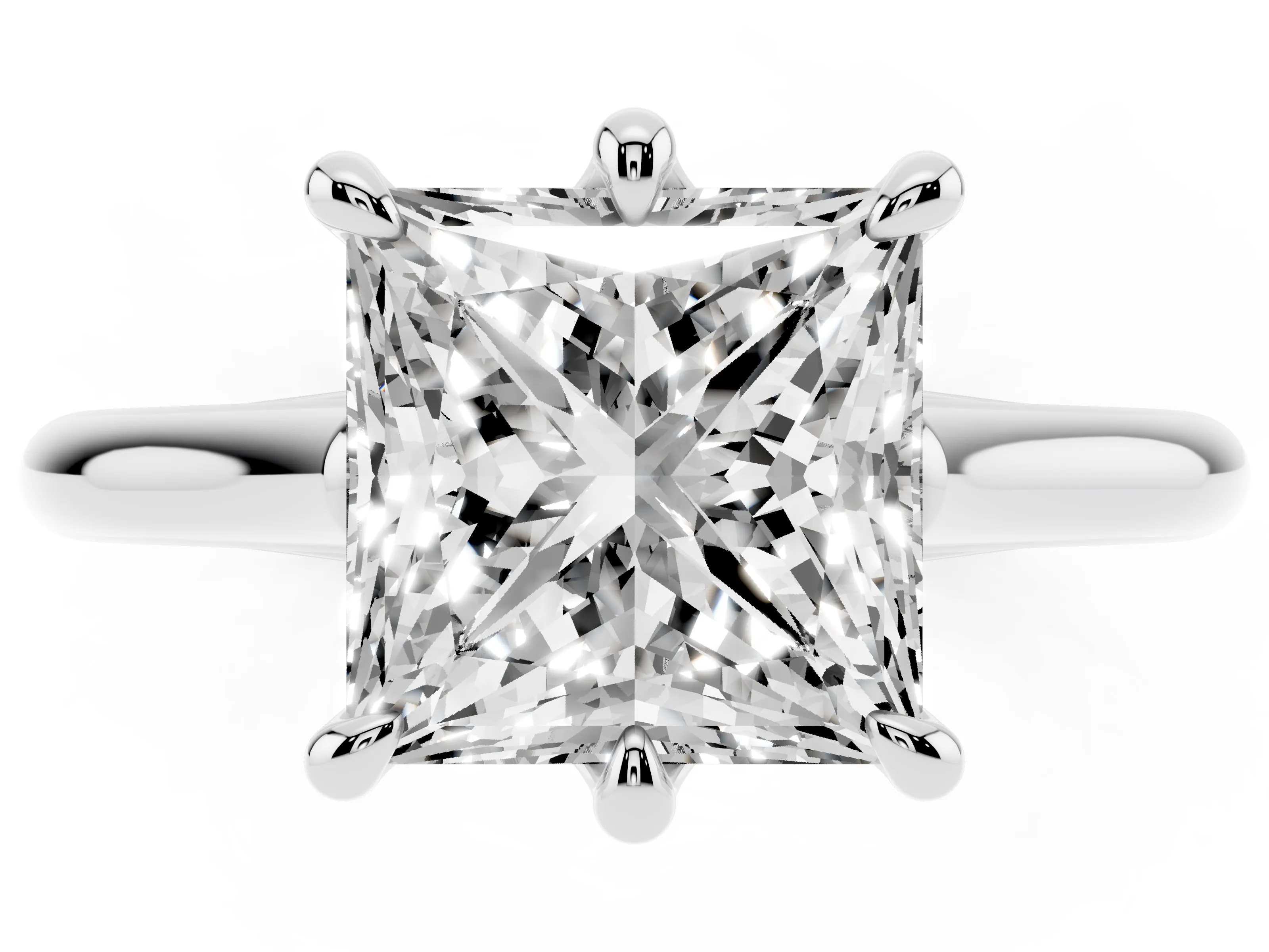 Princess Cut Diamond Solitaire Engagement Ring Set in Silver with Prong Setting and Plain Classic Band
