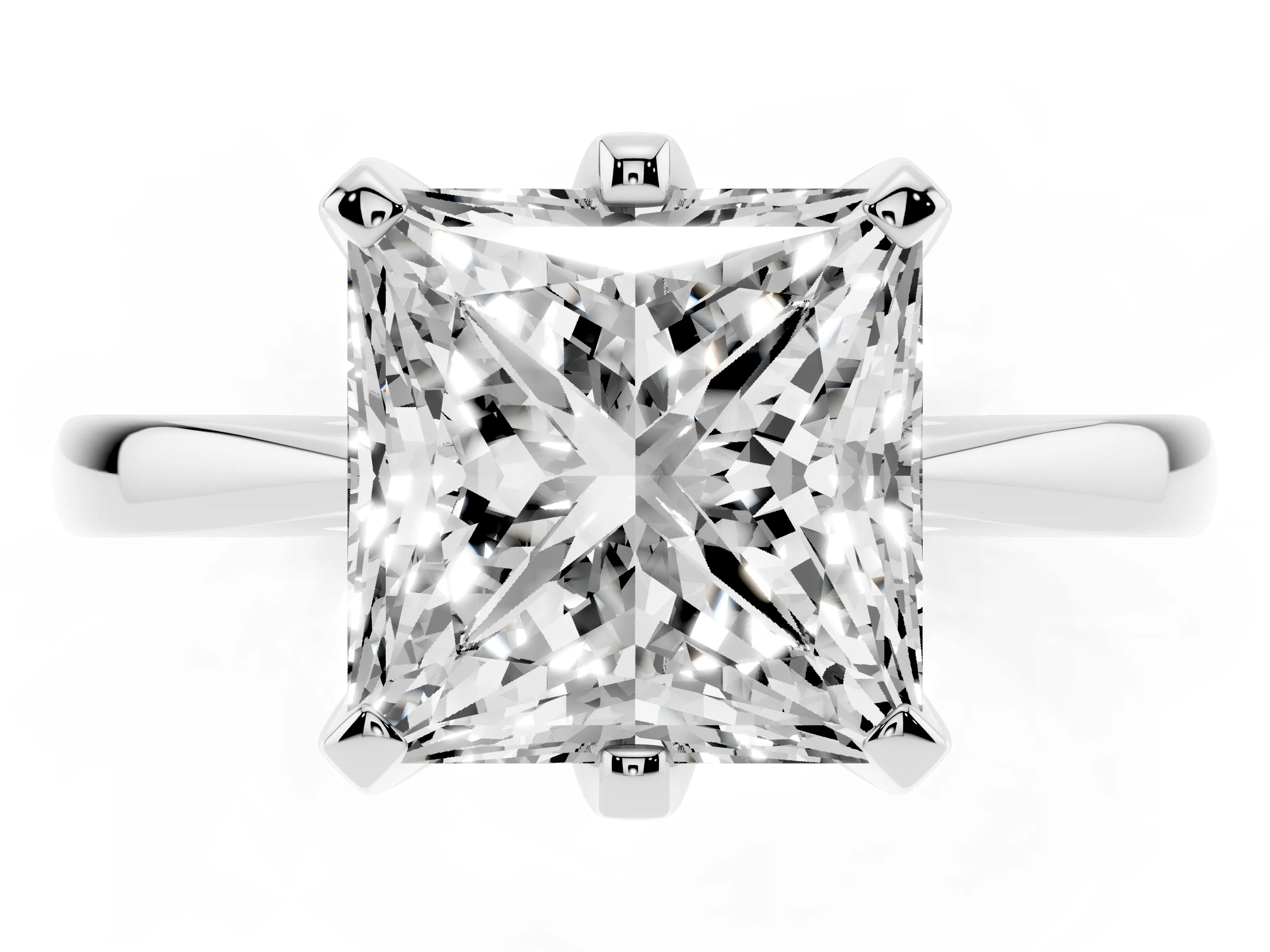 Princess Cut Diamond Solitaire Engagement Ring Set in White gold with Slim Tapered Solitaire Band