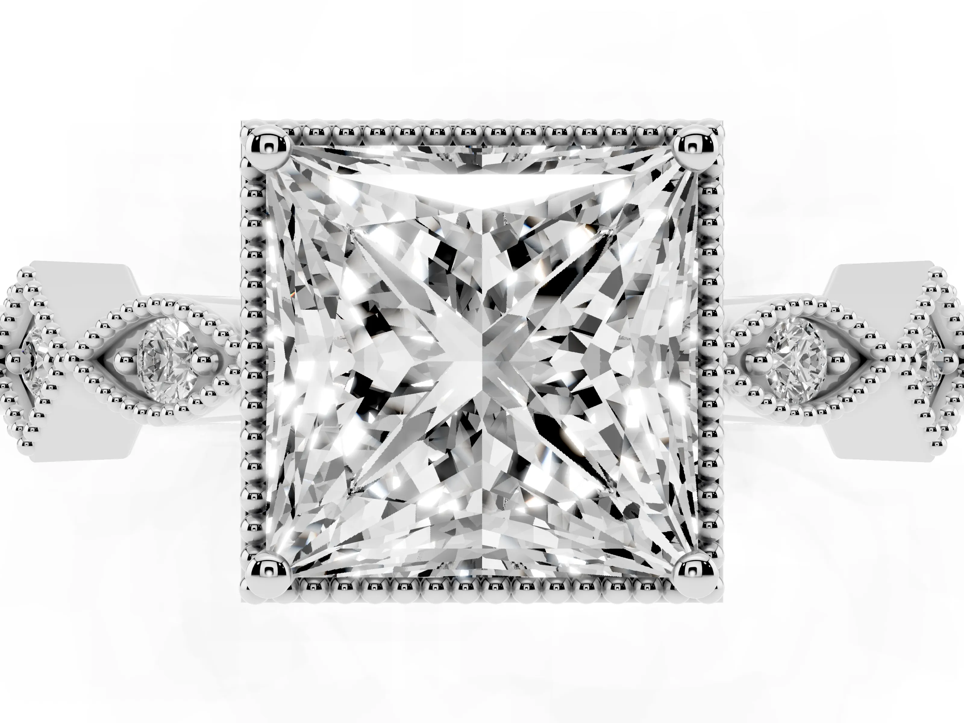 Princess Cut Diamond Milgrain Marquise Twist Band Ring Set in White gold with Prong Setting