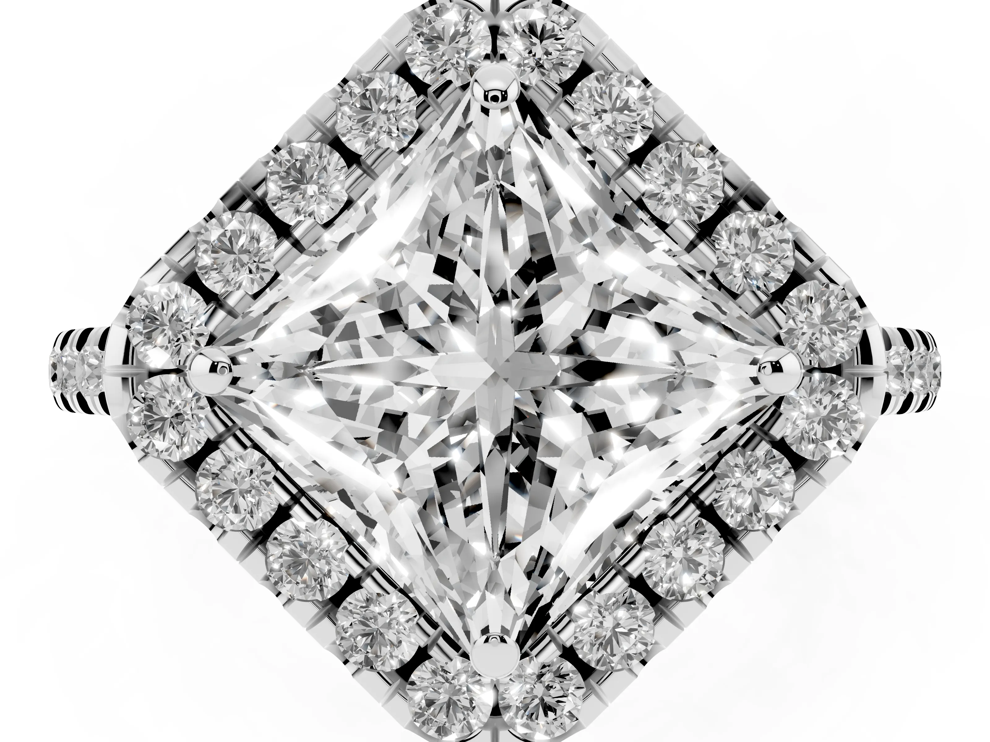 Princess Cut Diamond Cushion Halo Ring Set in Platinum with Pavé Band