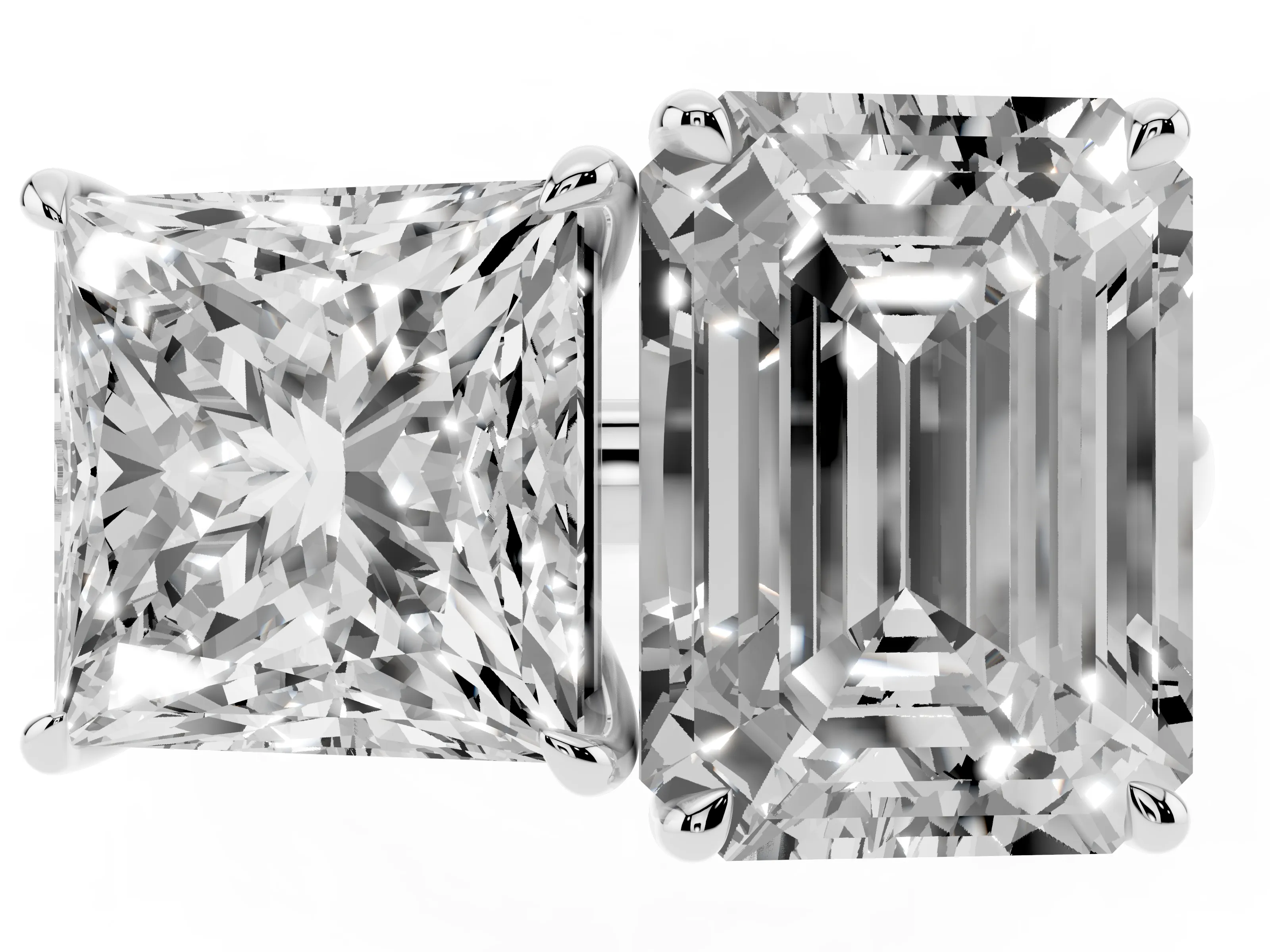 Princess Cut and Emerald Cut Toi Moi Ring Set in Silver with Prong Setting