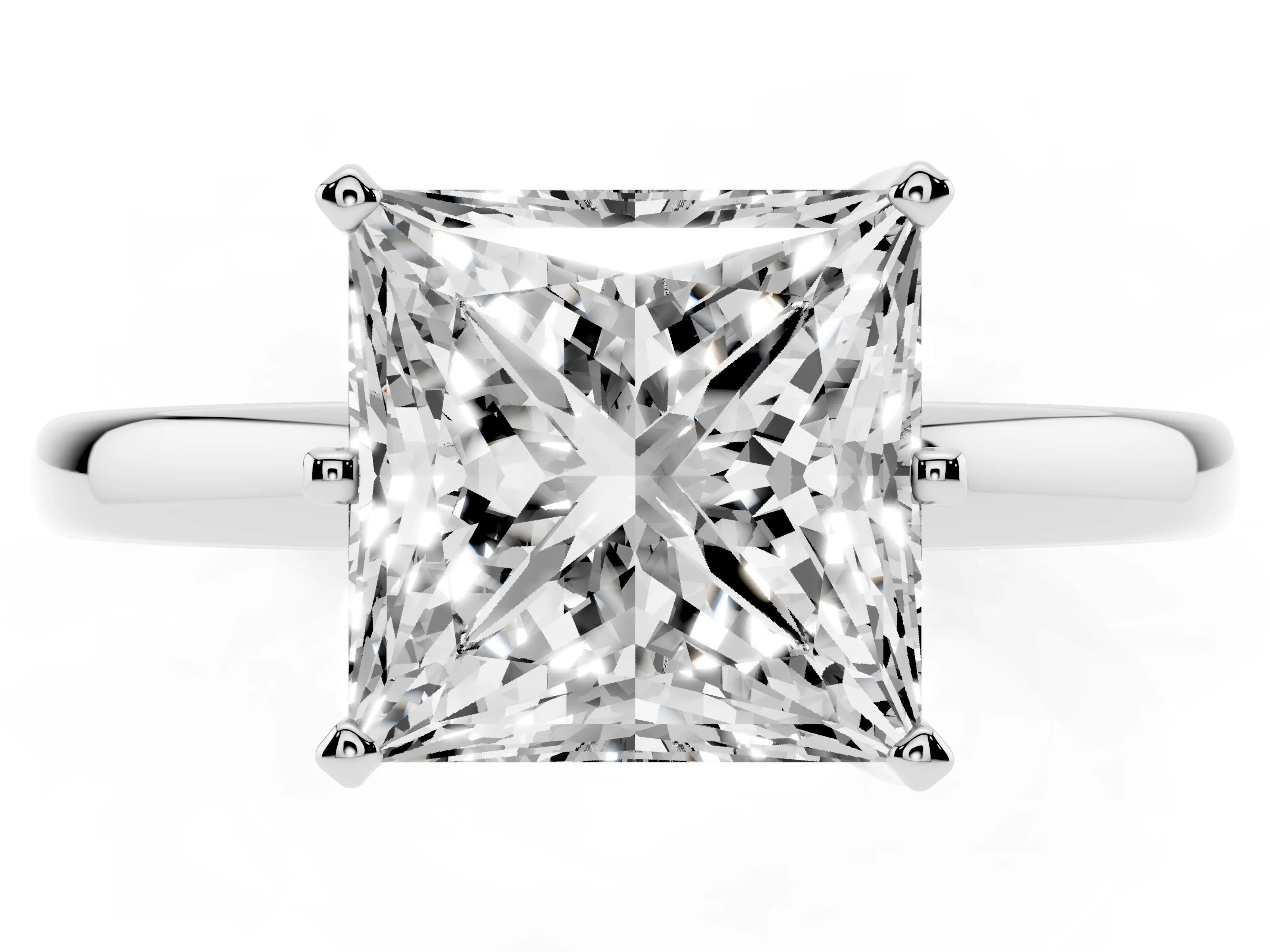 Princess Cut Diamond Solitaire Ring Set in White gold with Raised Prong Setting on a Classic Band