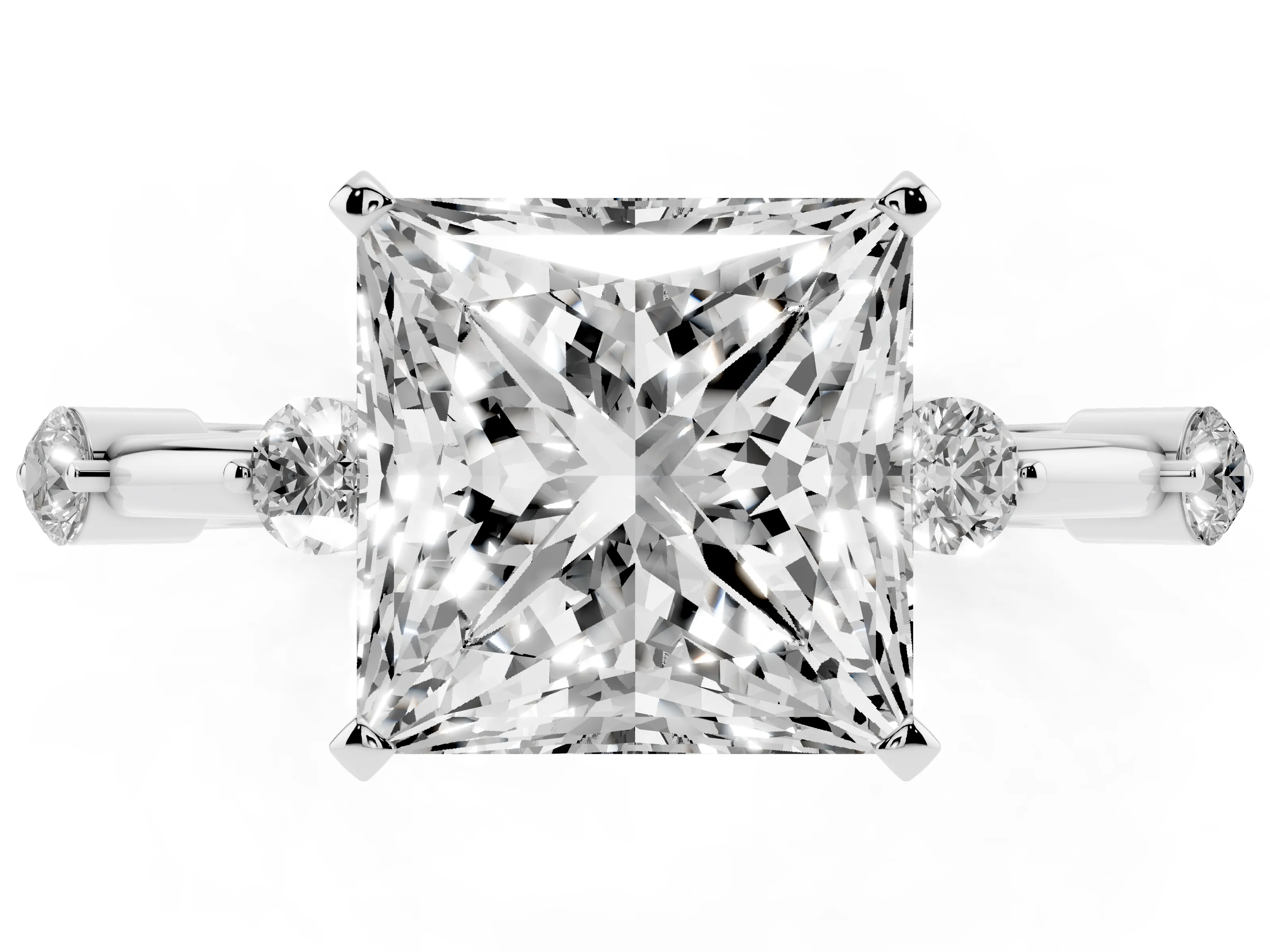 Princess Cut Diamond Solitaire Ring Set in Silver with Bezel Set Side Stones and Prong Setting