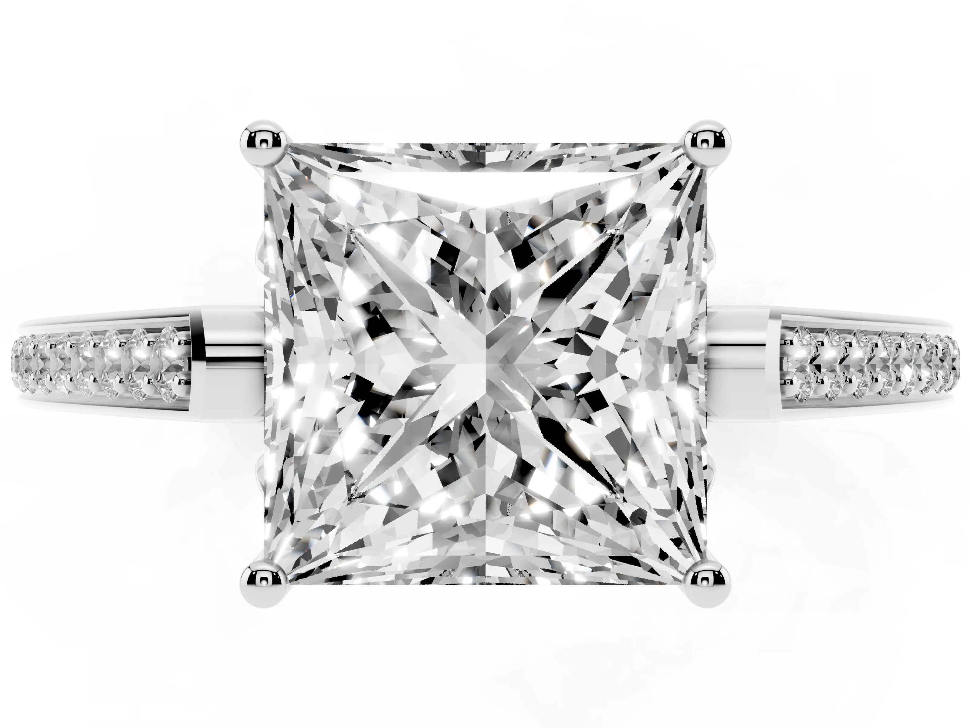 Princess Cut Diamond Cathedral Pavé Engagement Ring Set in Silver with Prong Setting
