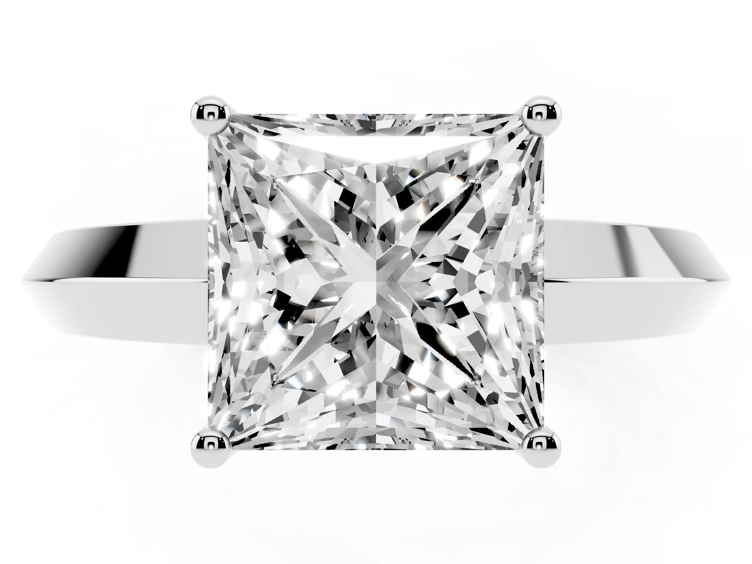 Princess Cut Diamond Solitaire Engagement Ring Set in Platinum with Flat Band and Prong Setting