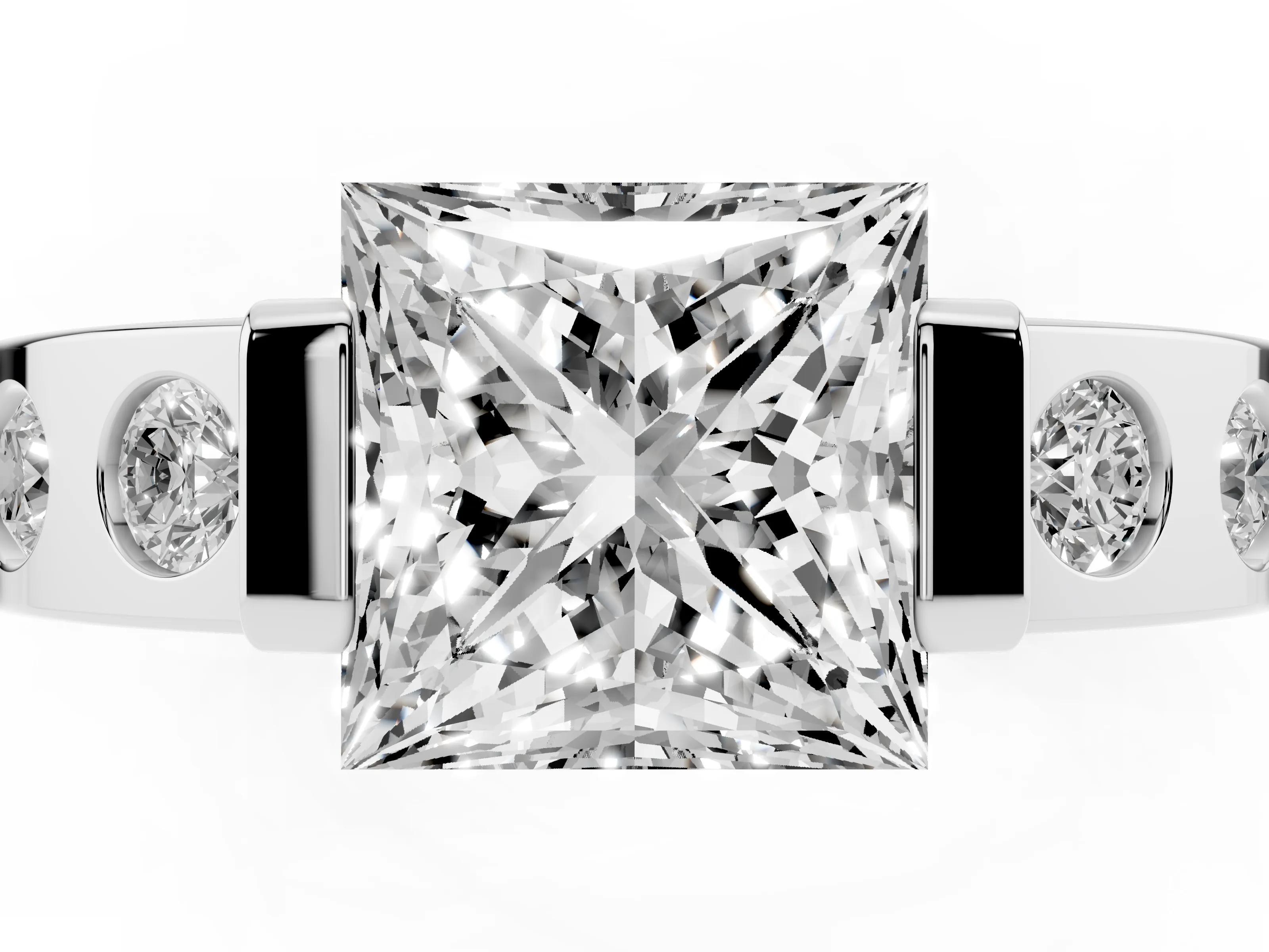 Princess Cut Diamond Channel-Set Band Ring Set in Silver with Bezel Prong Setting