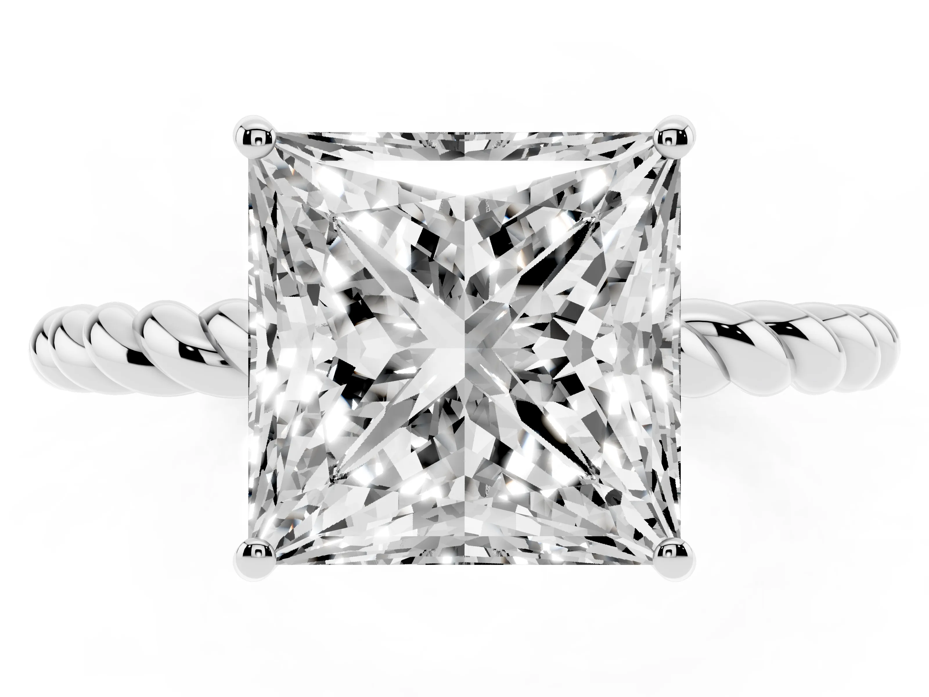 Princess Cut Diamond Solitaire Ring Set in White gold with Twist Band and Prong Setting