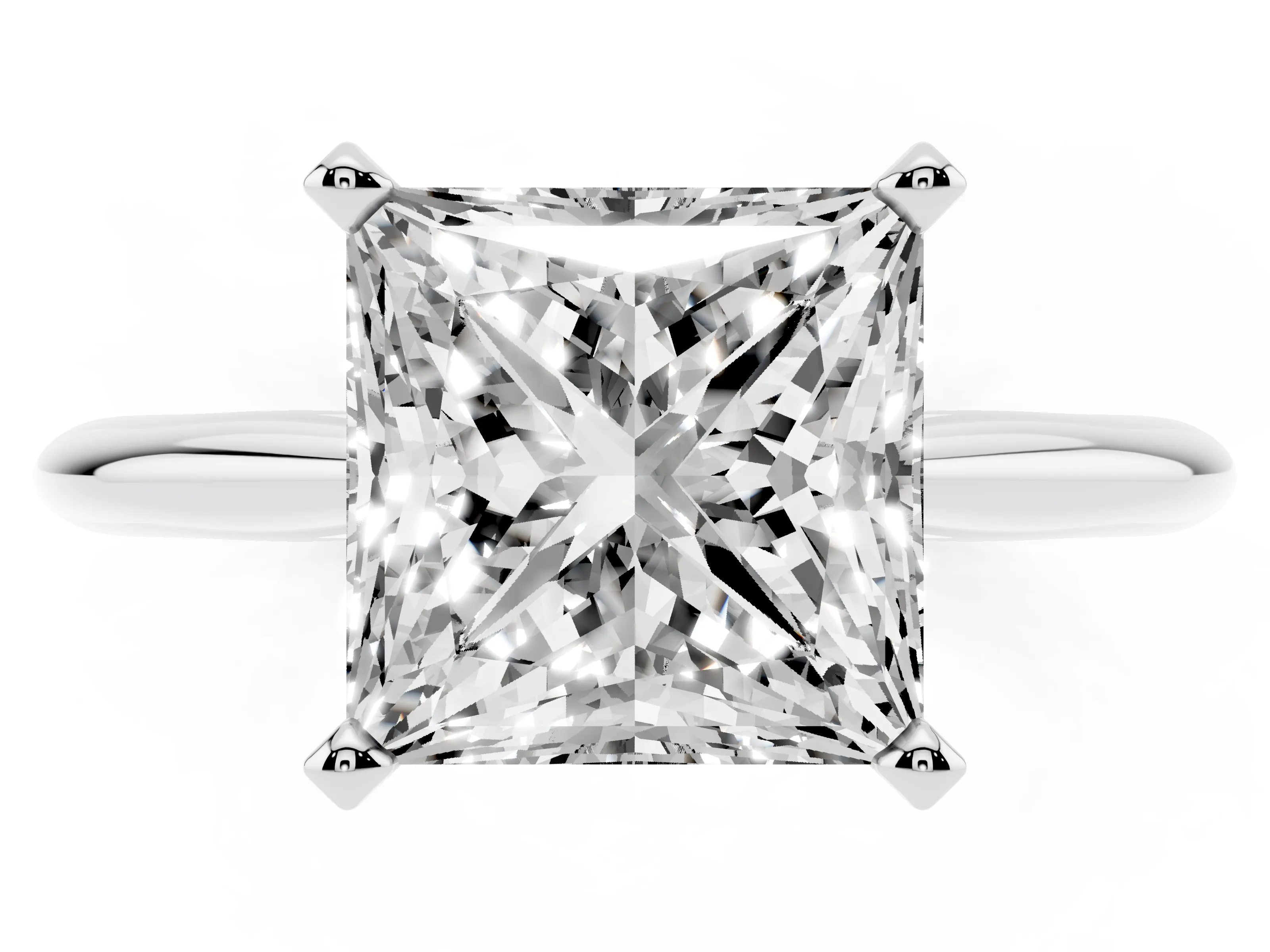 Princess Cut Diamond Solitaire Ring Set in White gold with Prong Setting on a Plain Round Band