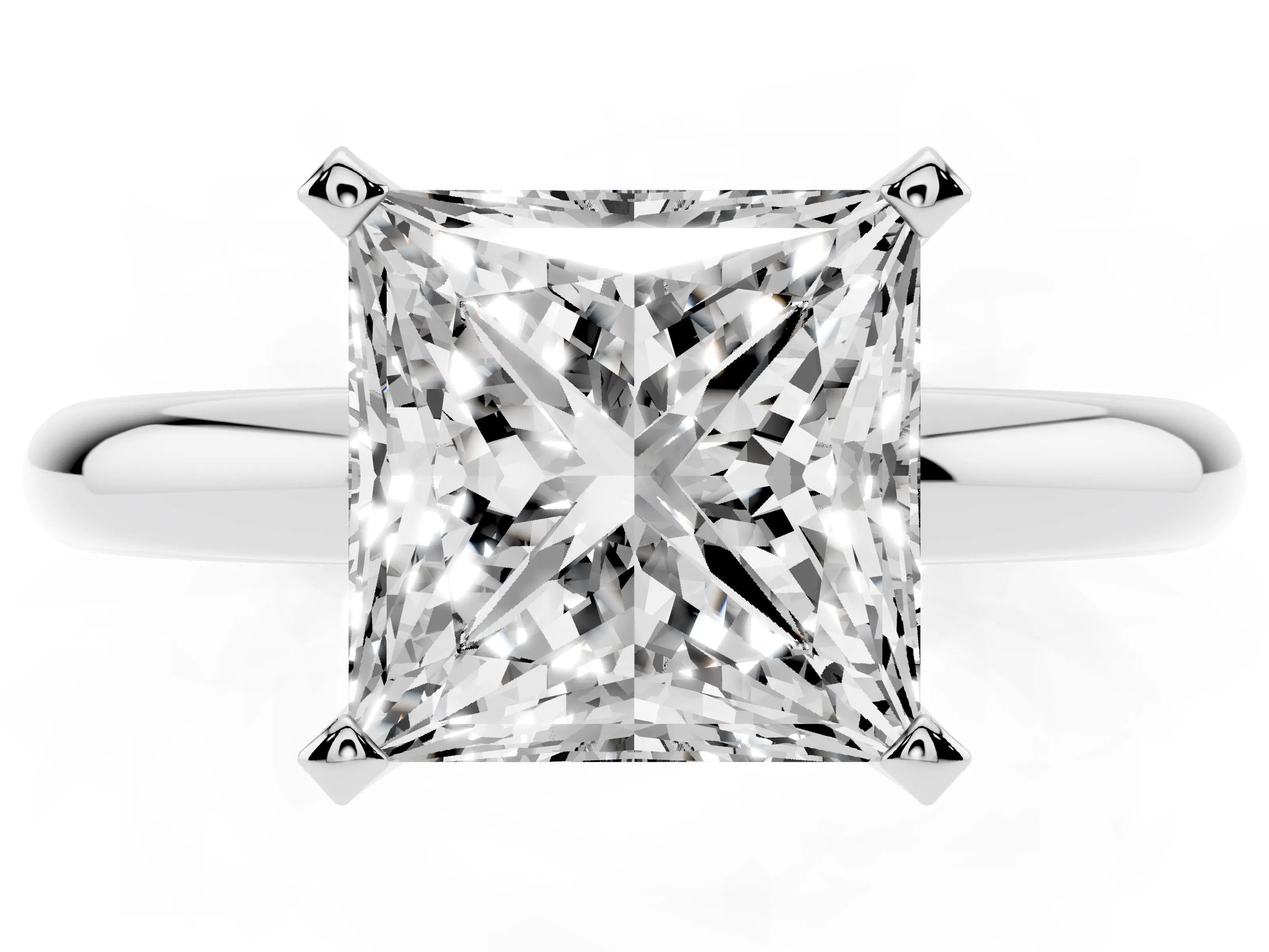 Princess Cut Diamond Solitaire Engagement Ring Set in Platinum with Round Band and Prong Setting